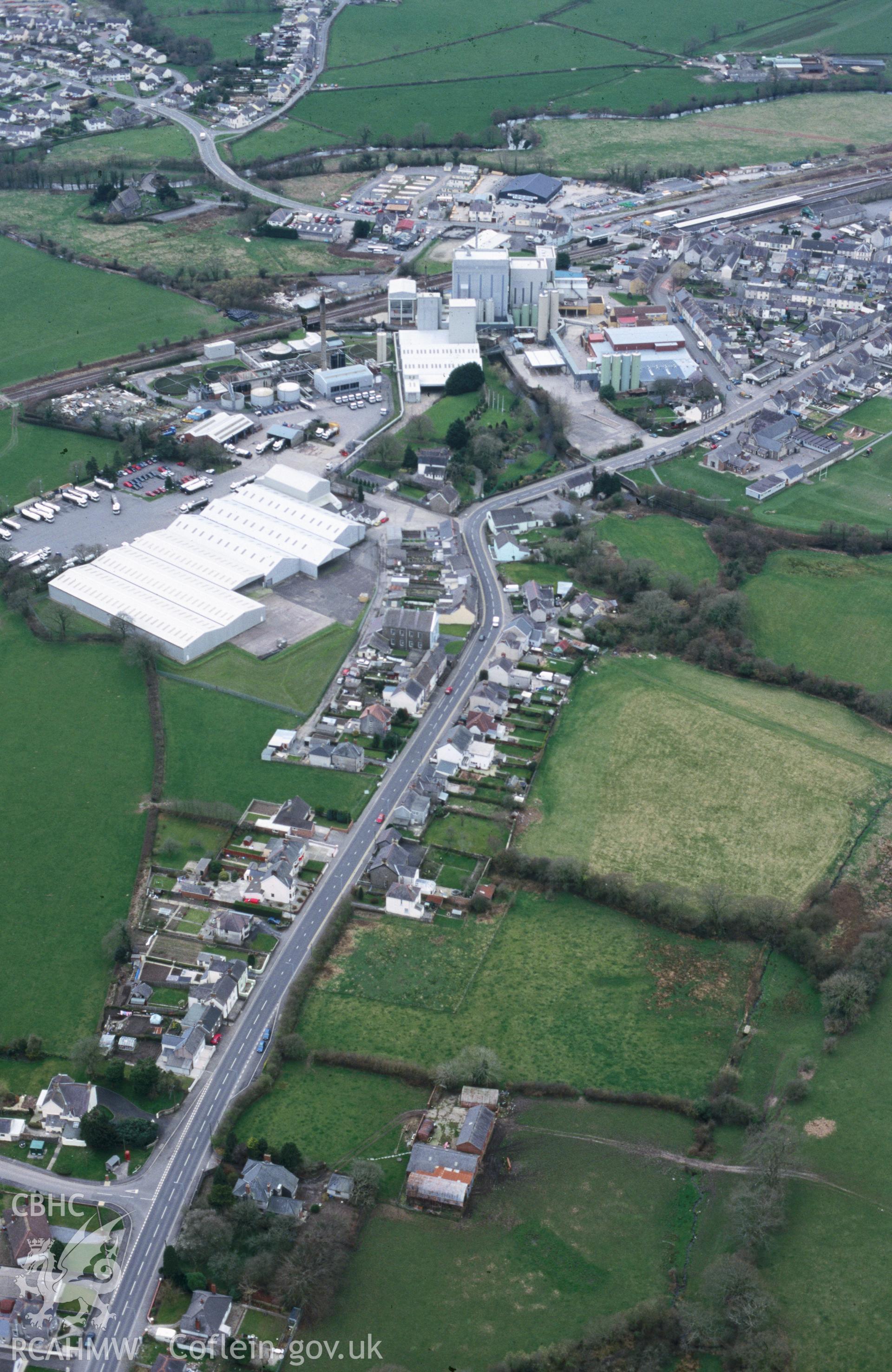 Slide of RCAHMW colour oblique aerial photograph of Whitland, taken by T.G. Driver, 15/3/2000.