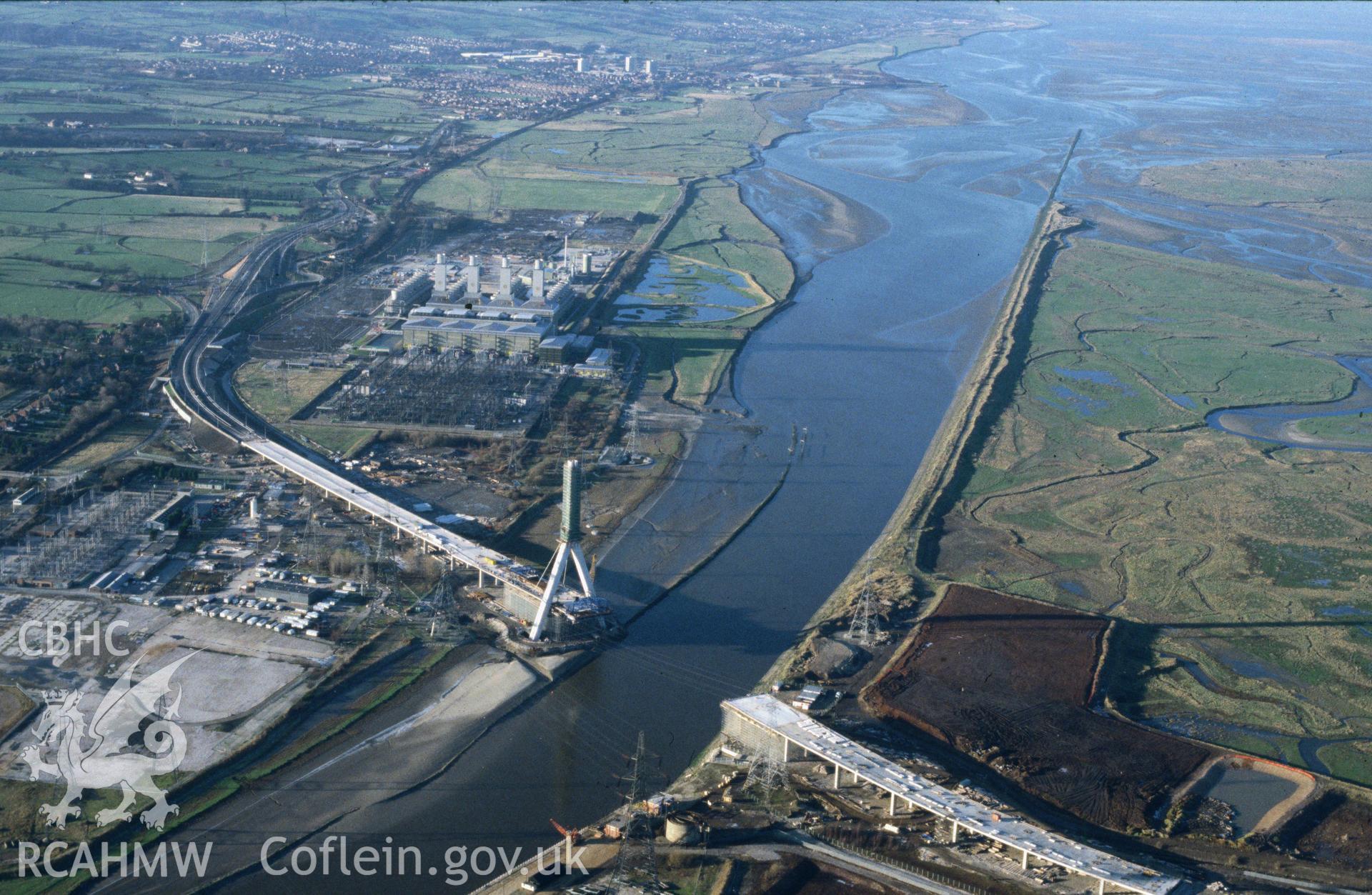 Slide of RCAHMW colour oblique aerial photograph of Connah's Quay Power Station, taken by C.R. Musson, 22/12/1996.