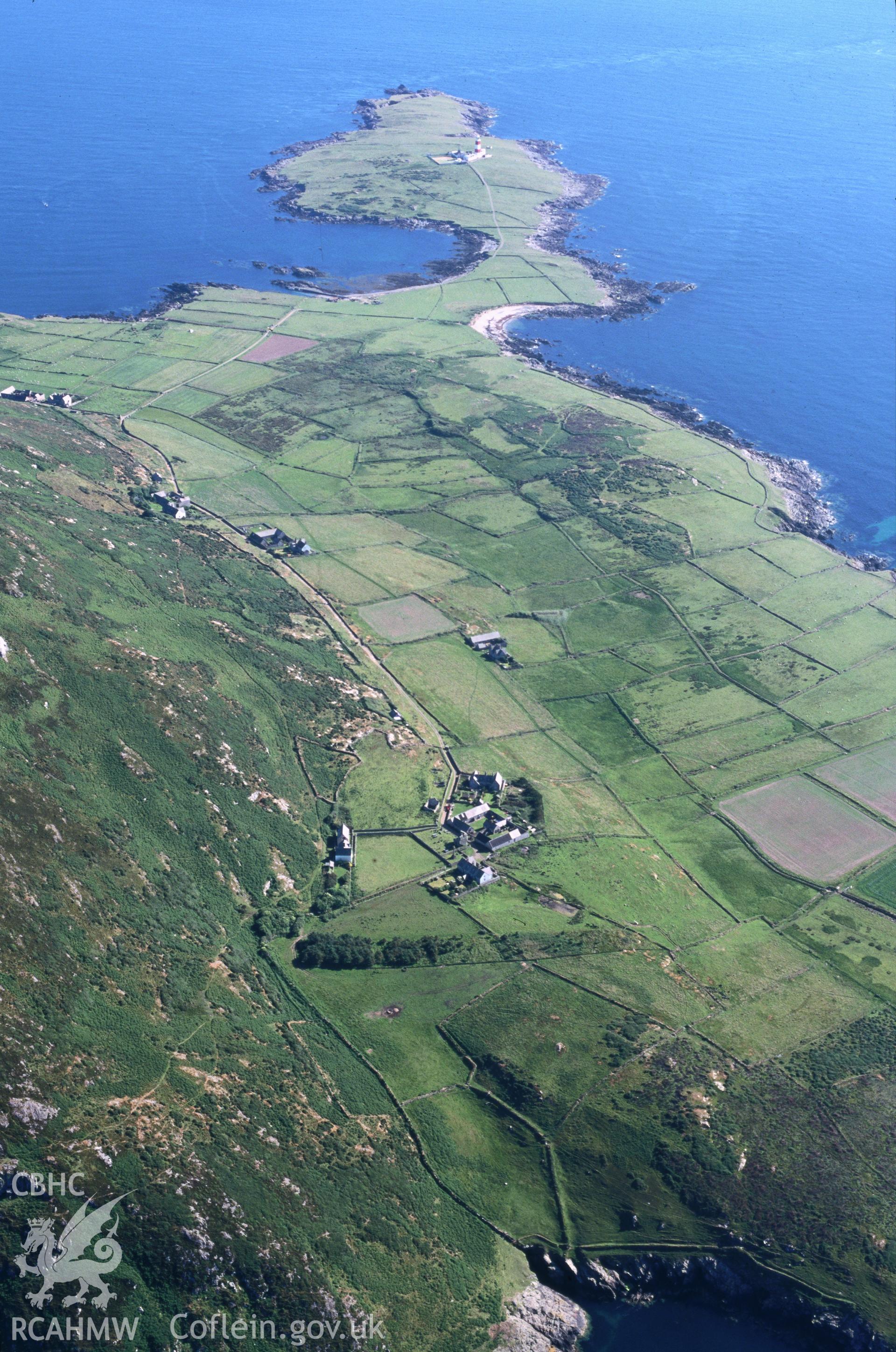 Slide of RCAHMW colour oblique aerial photograph of Bardsey Island, taken by T.G. Driver, 26/6/2000.