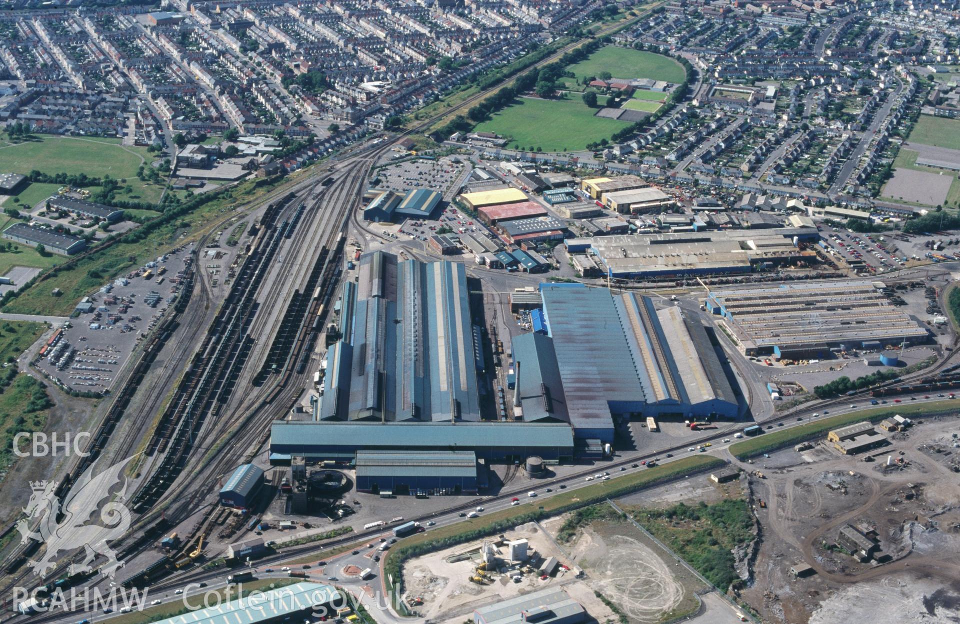 RCAHMW colour oblique aerial photograph of East Moors Steelworks, Cardiff taken on 20/07/1995 by C.R. Musson