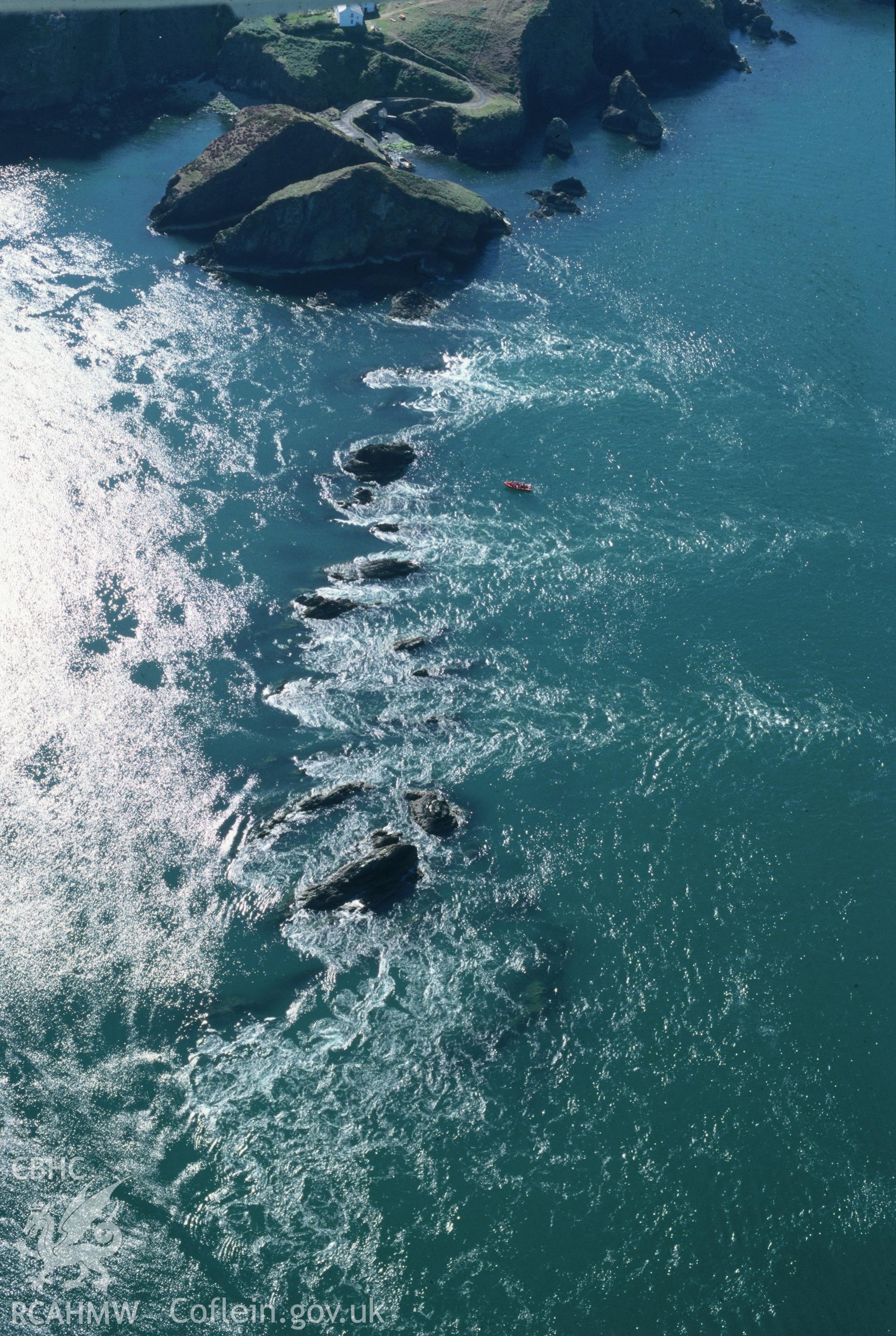 Slide of RCAHMW colour oblique aerial photograph of The Bitches, Ramsey Island, taken by T.G. Driver, 17/7/2000.