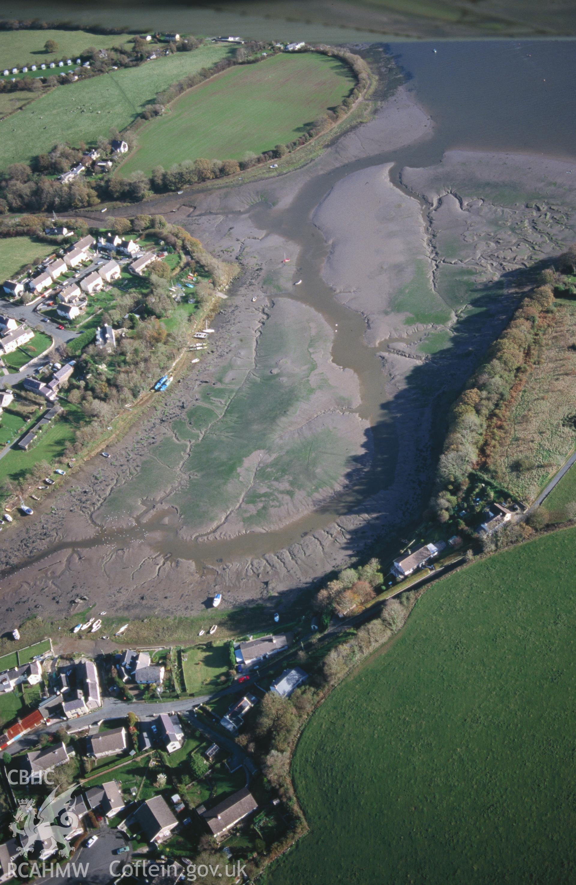 Slide of RCAHMW colour oblique aerial photograph of Llangwm, taken by T.G. Driver, 30/10/1998.