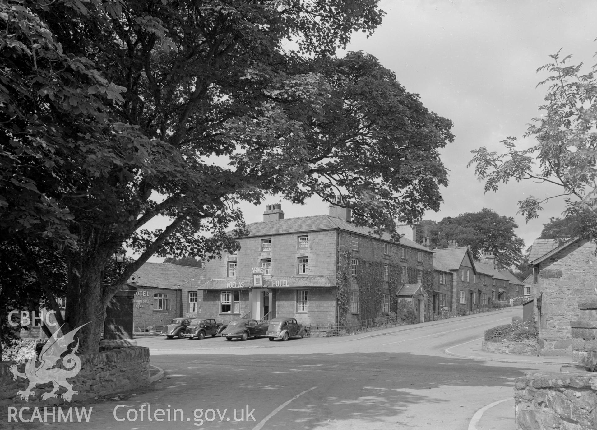 Black and white photographic survey of Voelas Arms Hotel, Pentrefoelas, produced by George Bernard Mason as part of the National Buildings Record
