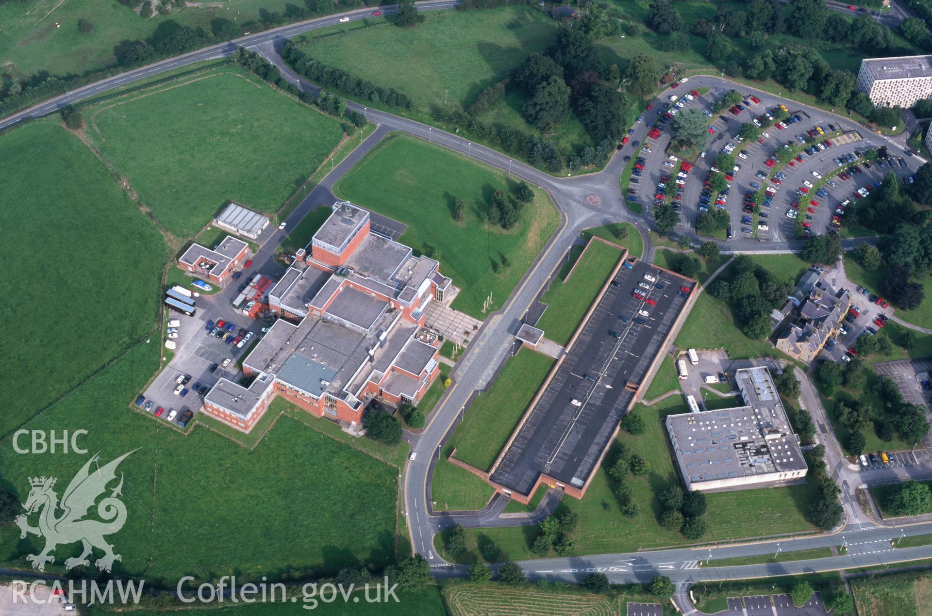 Slide of RCAHMW colour oblique aerial photograph of Theatre Clwyd, taken by T.G. Driver, 30/8/2000.