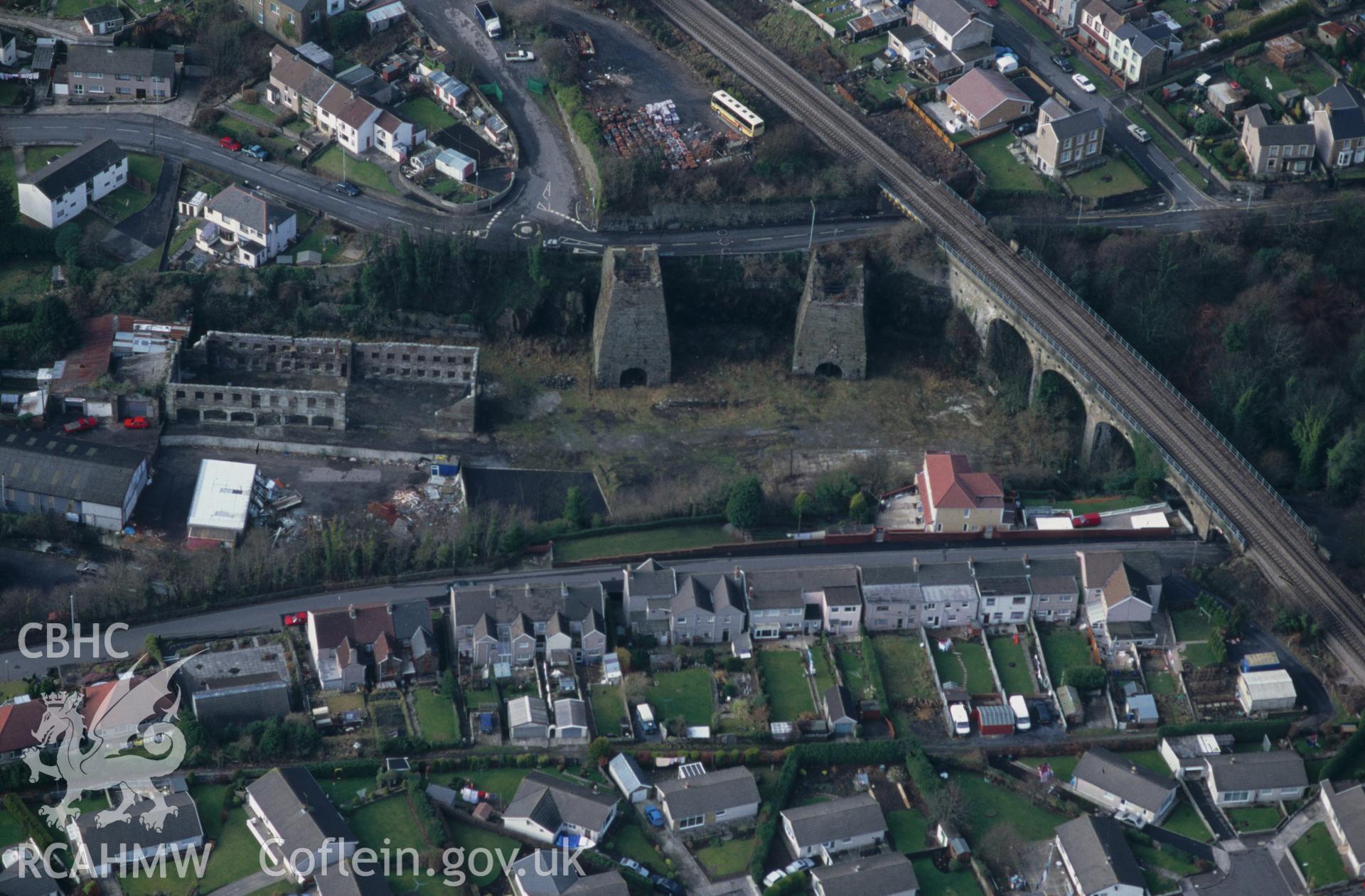Slide of RCAHMW colour oblique aerial photograph of Neath Abbey Ironworks; Riverside Works, taken by C.R. Musson, 15/2/1997.