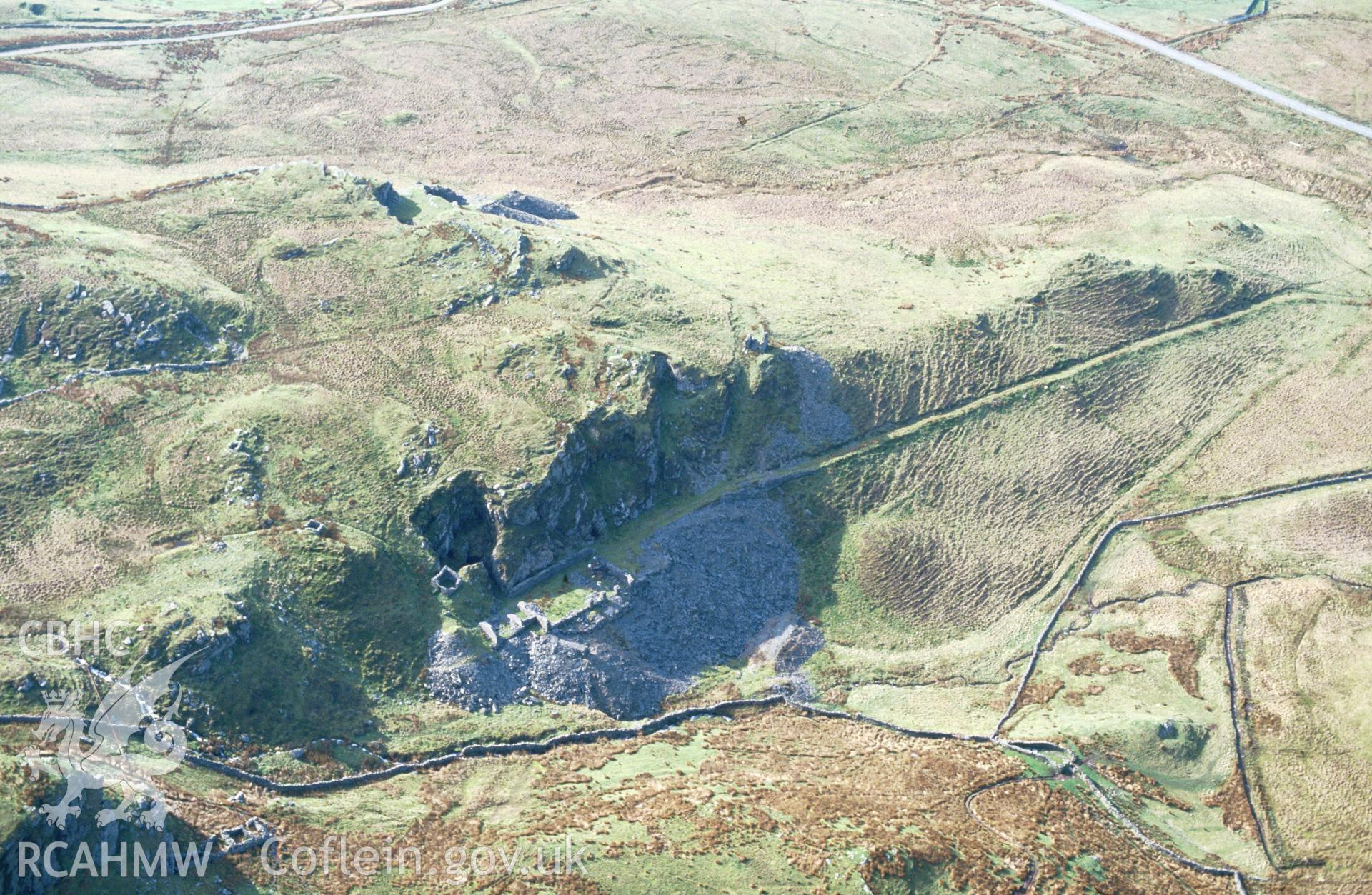 RCAHMW colour slide oblique aerial photograph of Bryn Glas Quarry, Ffestiniog, taken by C.R. Musson, 01/05/94