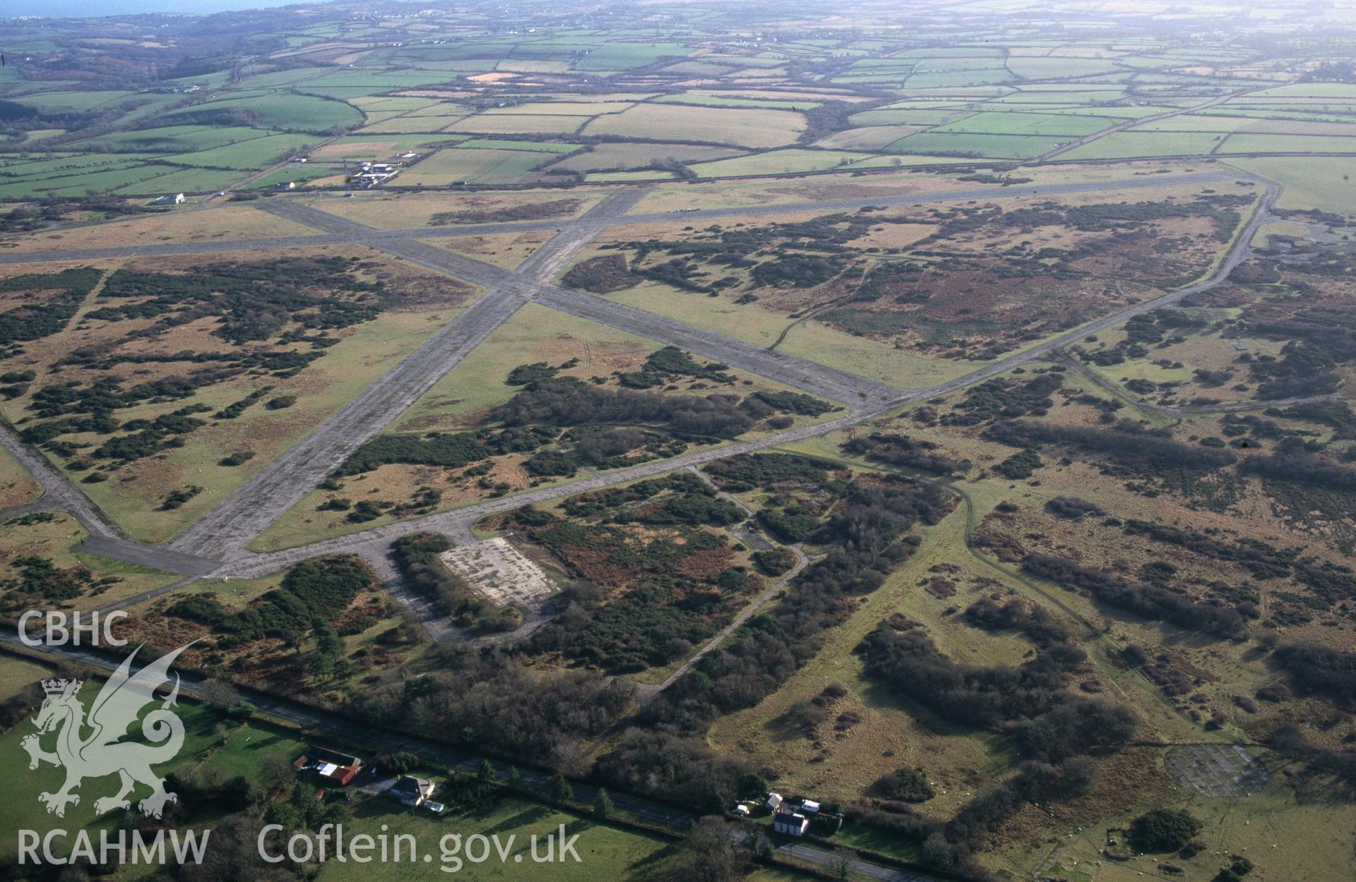 Slide of RCAHMW colour oblique aerial photograph of Templeton Airfield, Templeton, taken by C.R. Musson, 2/2/1997.