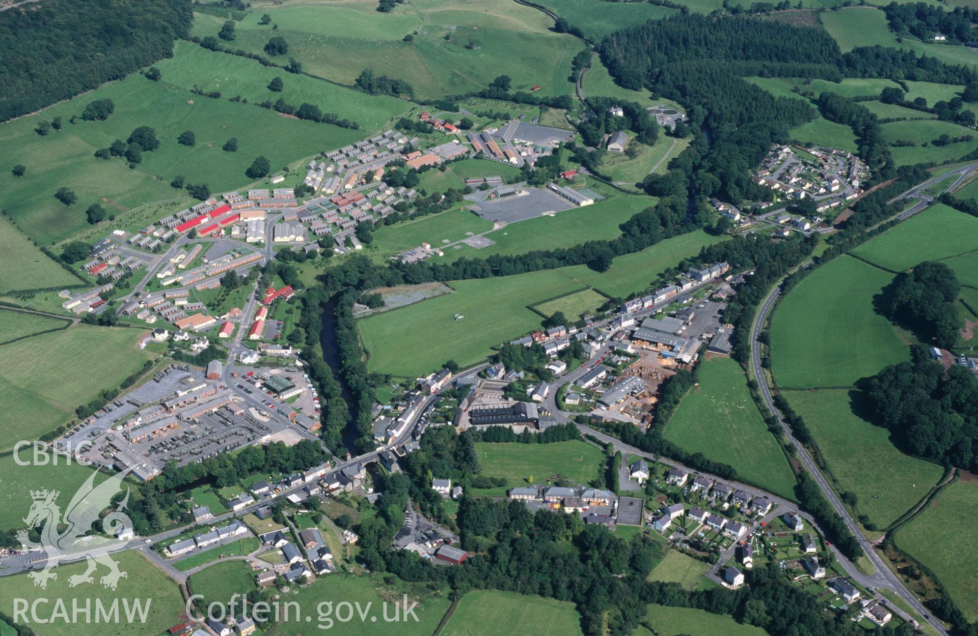 Slide of RCAHMW colour oblique aerial photograph of Sennybridge, taken by T.G. Driver, 27/8/1998.