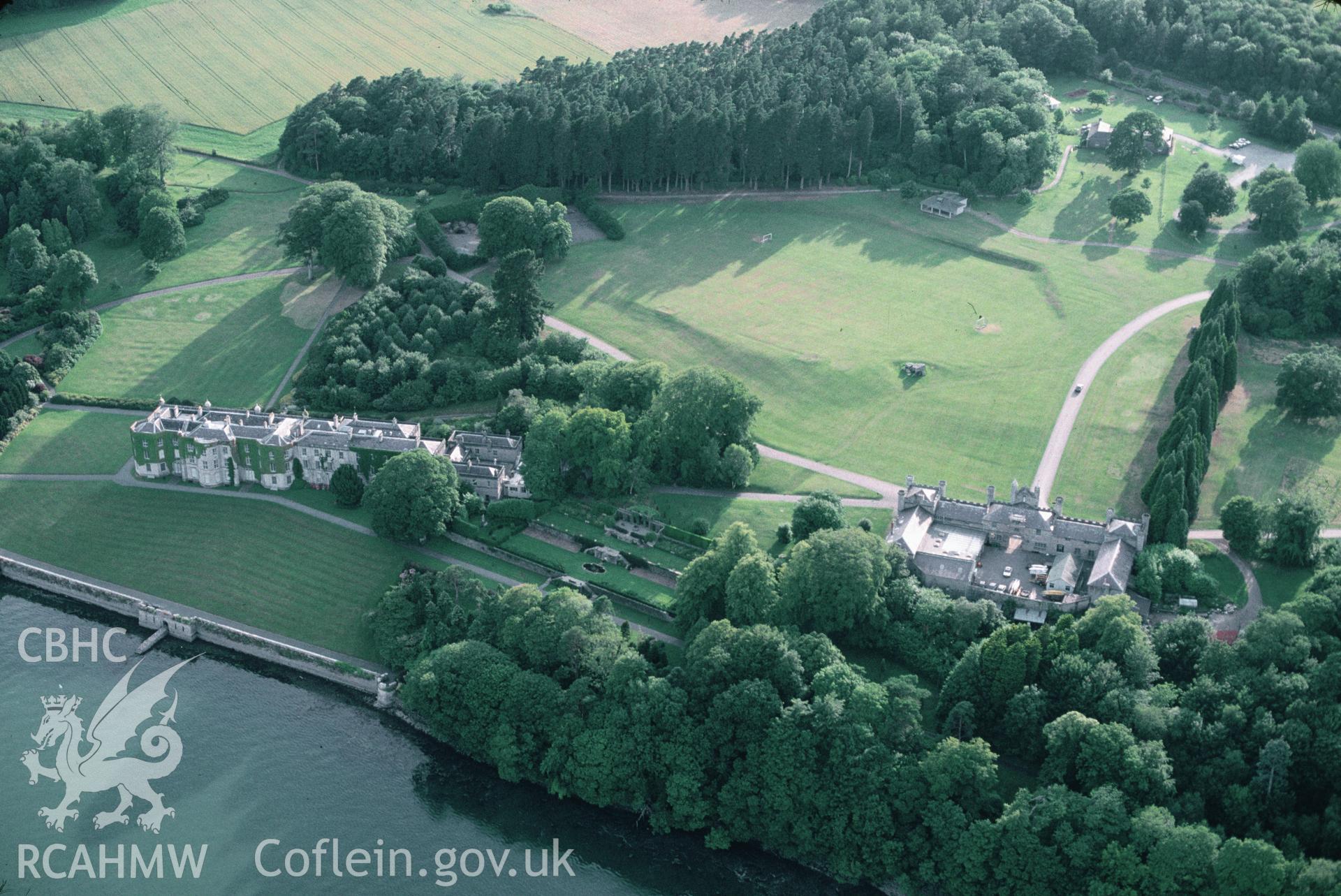Slide of RCAHMW colour oblique aerial photograph of Plas Newydd, taken by C.R. Musson, 27/7/1996.
