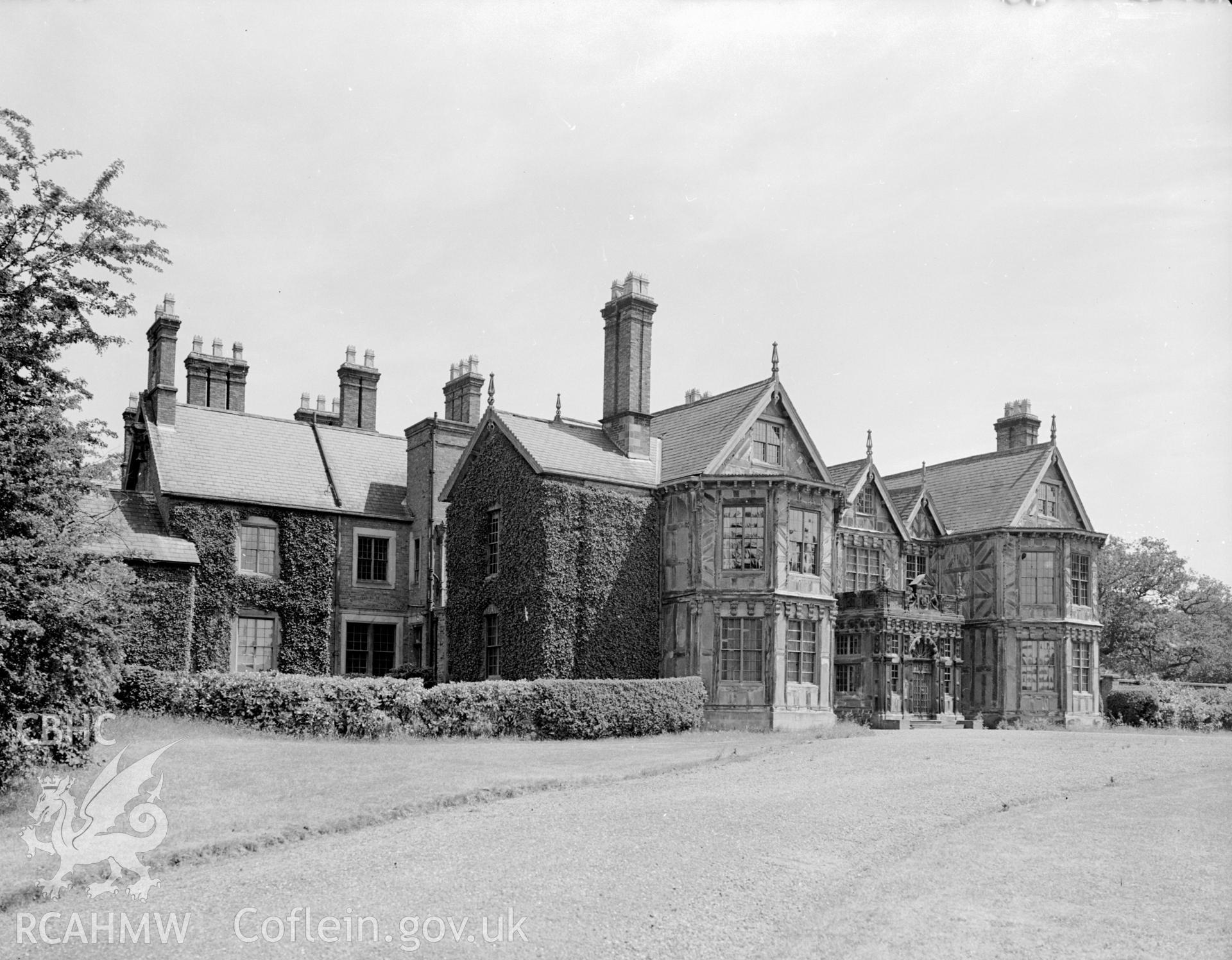 A view of Broughton Hall a timber framed country house built in the early seventeenth century.