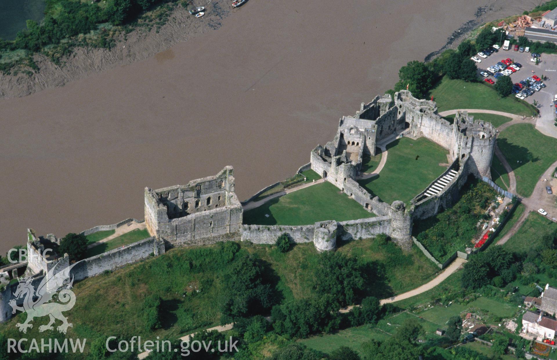 Slide of RCAHMW colour oblique aerial photograph of Chepstow Castle, taken by C.R. Musson, 5/8/1994.