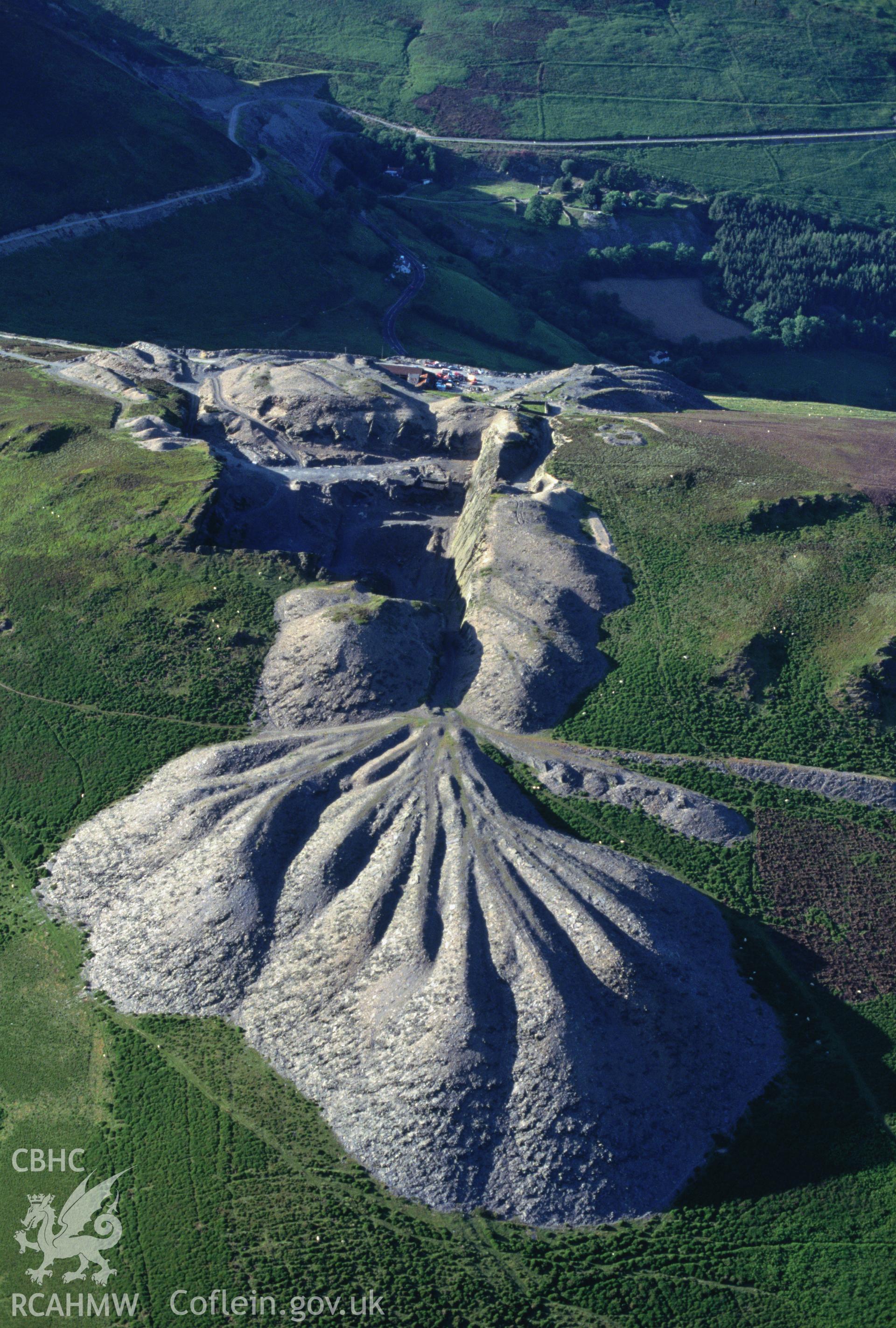 Slide of RCAHMW colour oblique aerial photograph of Clogau Quarry, taken by C.R. Musson, 27/6/1993.