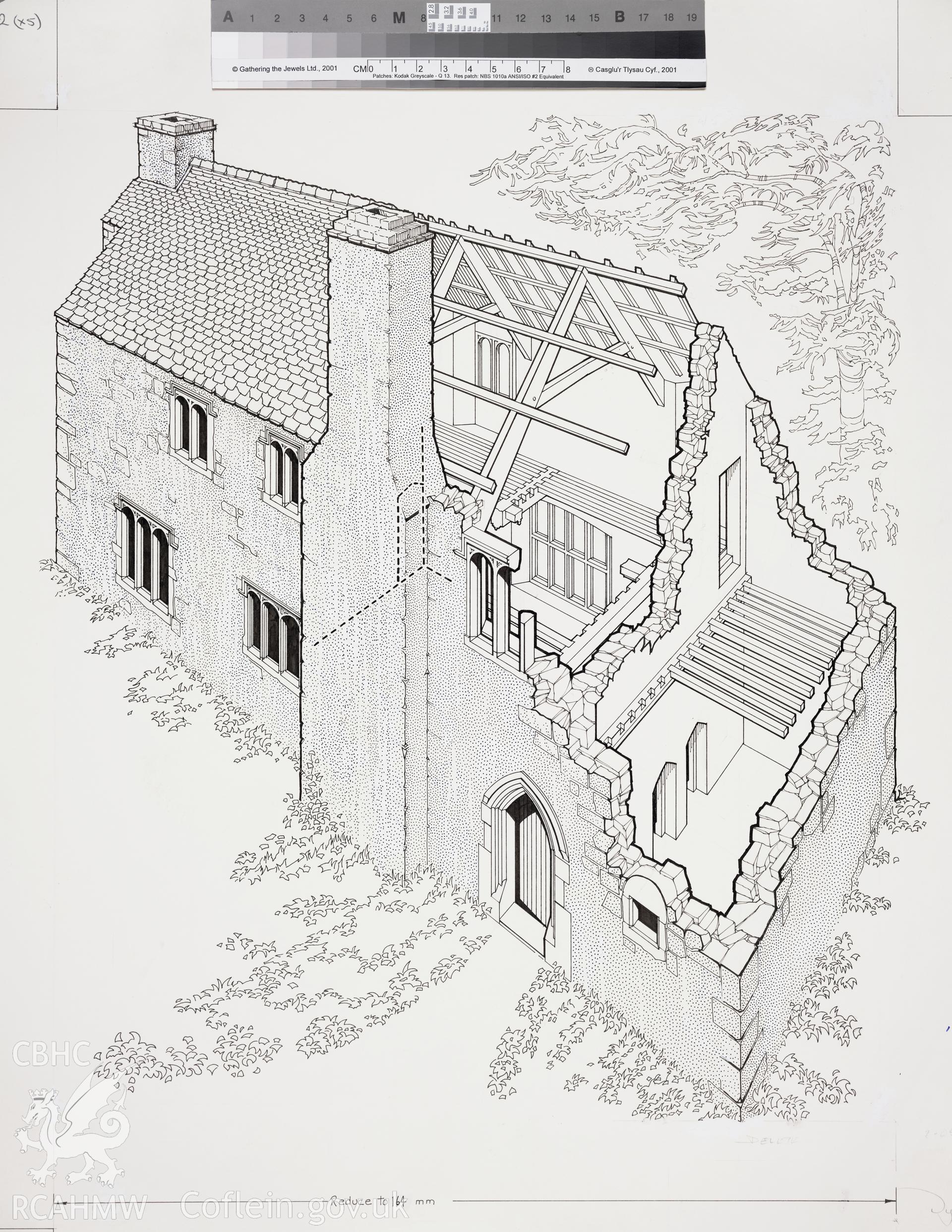 RCAHMW drawing showing cutaway view of Flemingston Court, published in Houses of the Welsh Countryside, fig 89 and Glamorgan Greater Houses, Fig 39