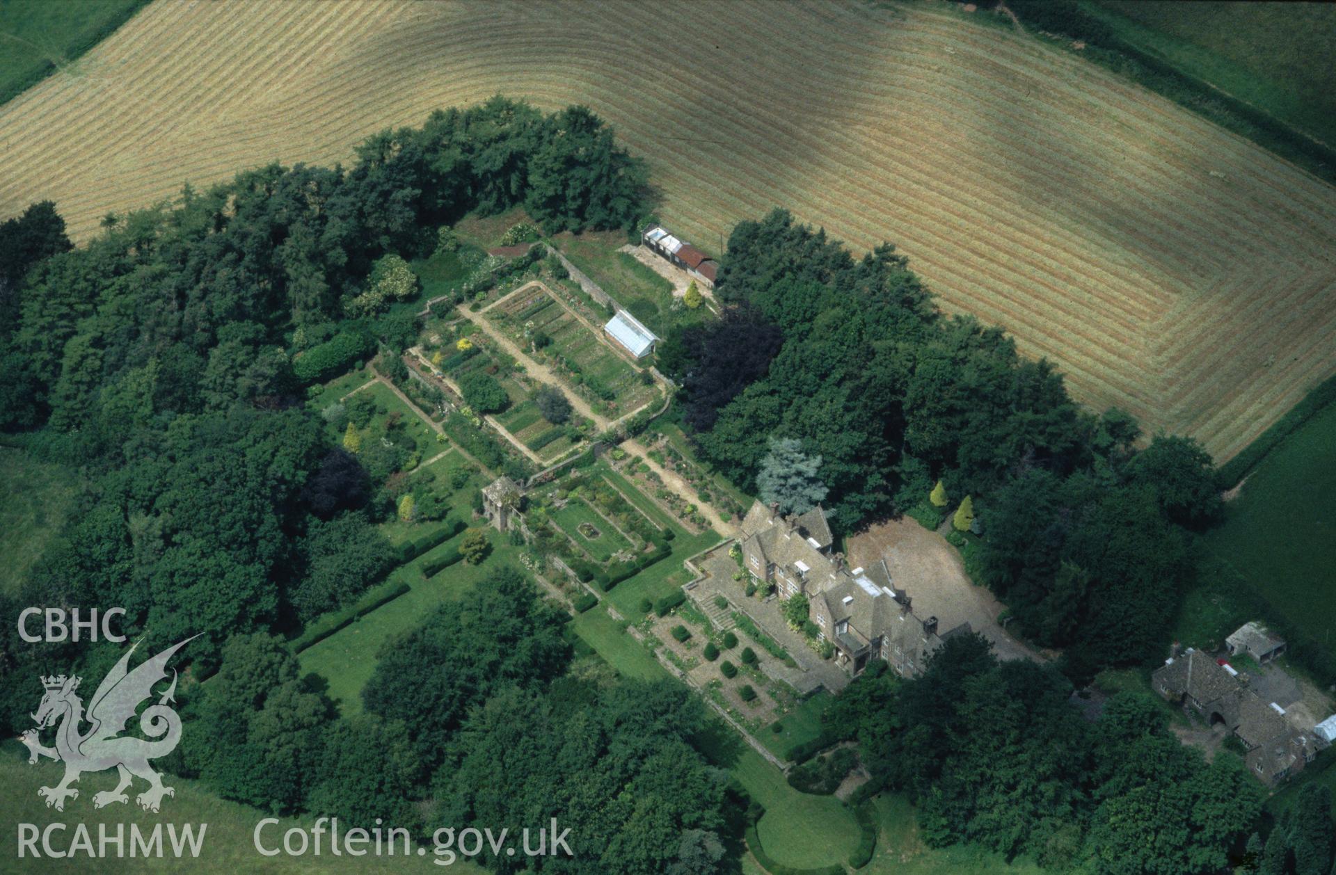 RCAHMW colour slide oblique aerial photograph of Wyndcliffe Court Garden, St Arvans, taken by C.R.Musson on the 11/07/1996
