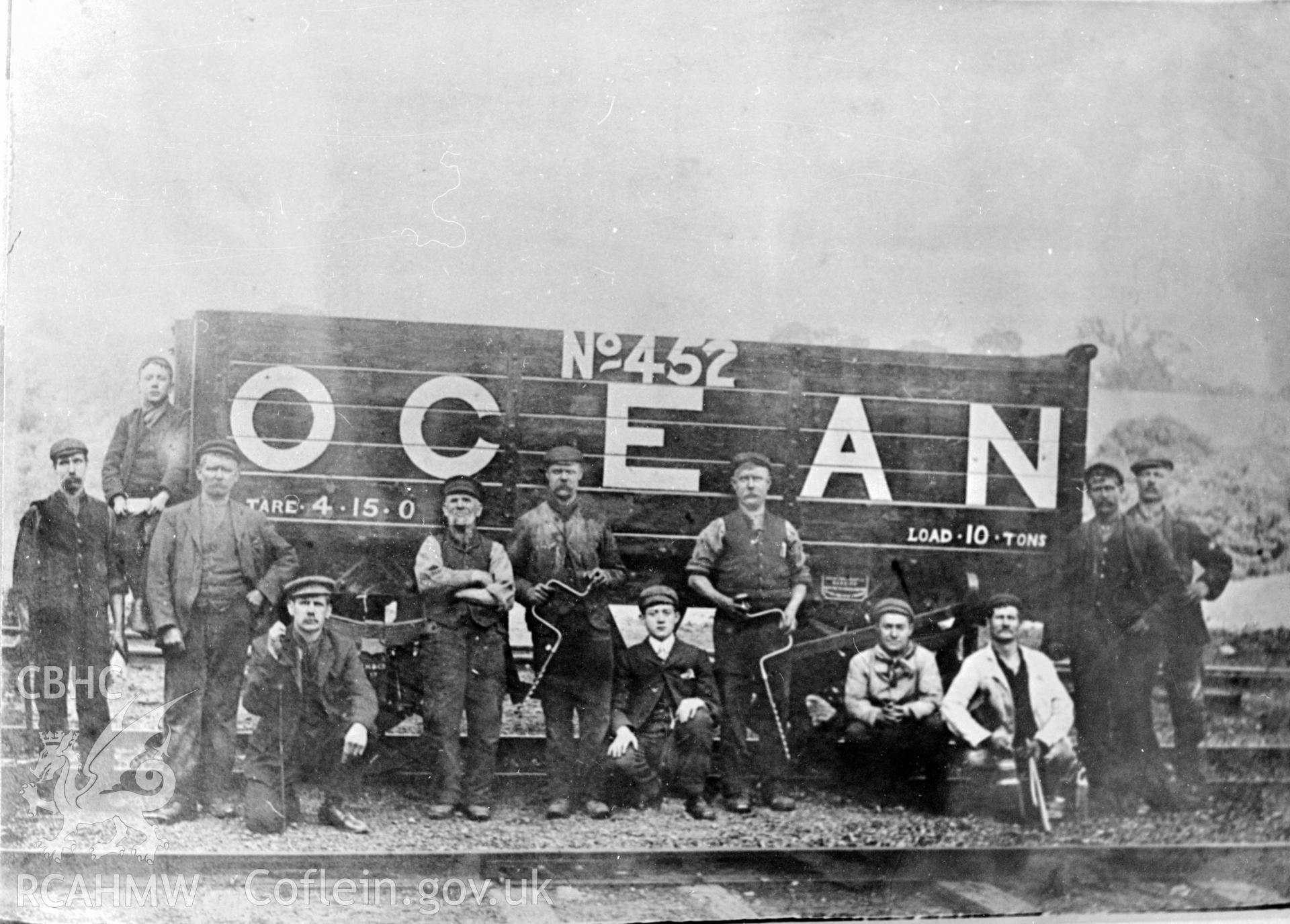 Group of workers with "Ocean" coal wagon. NA/GEN/90/047e.