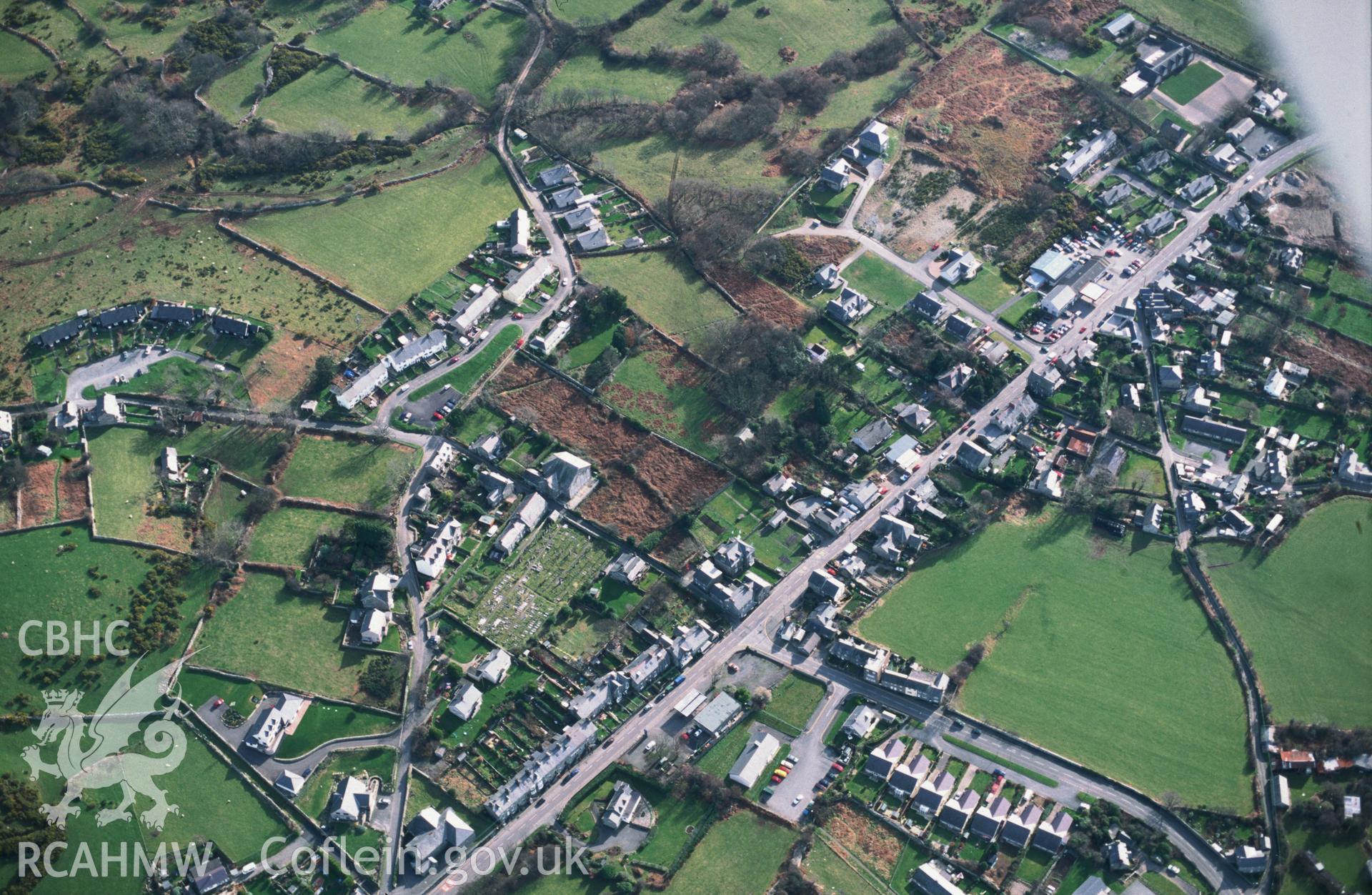 Slide of RCAHMW colour oblique aerial photograph of Dyffryn Ardudwy, taken by T.G. Driver, 14/2/2002.
