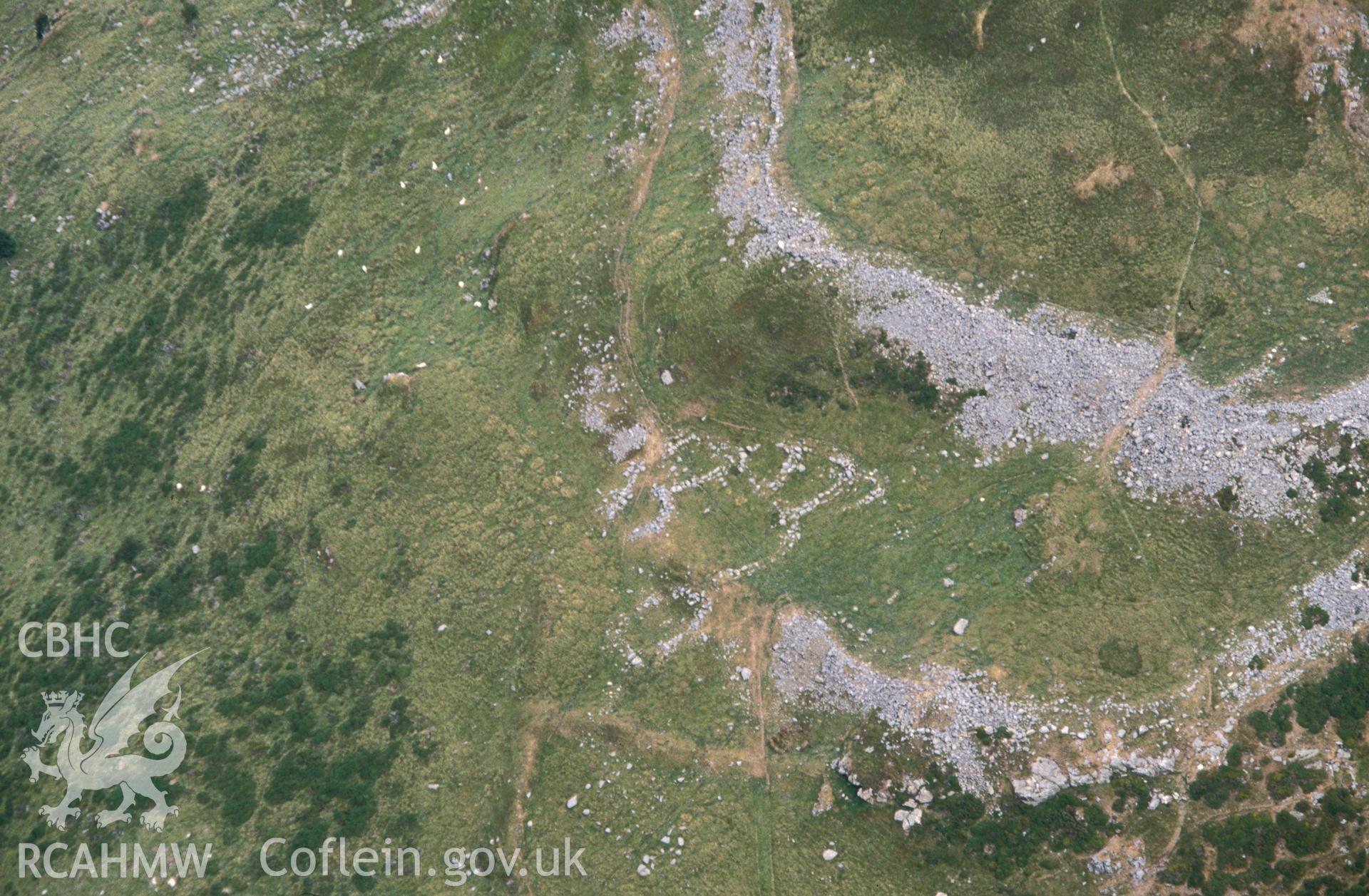 Slide of RCAHMW colour oblique aerial photograph of Pen Y Gaer Camp, taken by C.R. Musson, 5/8/1990.