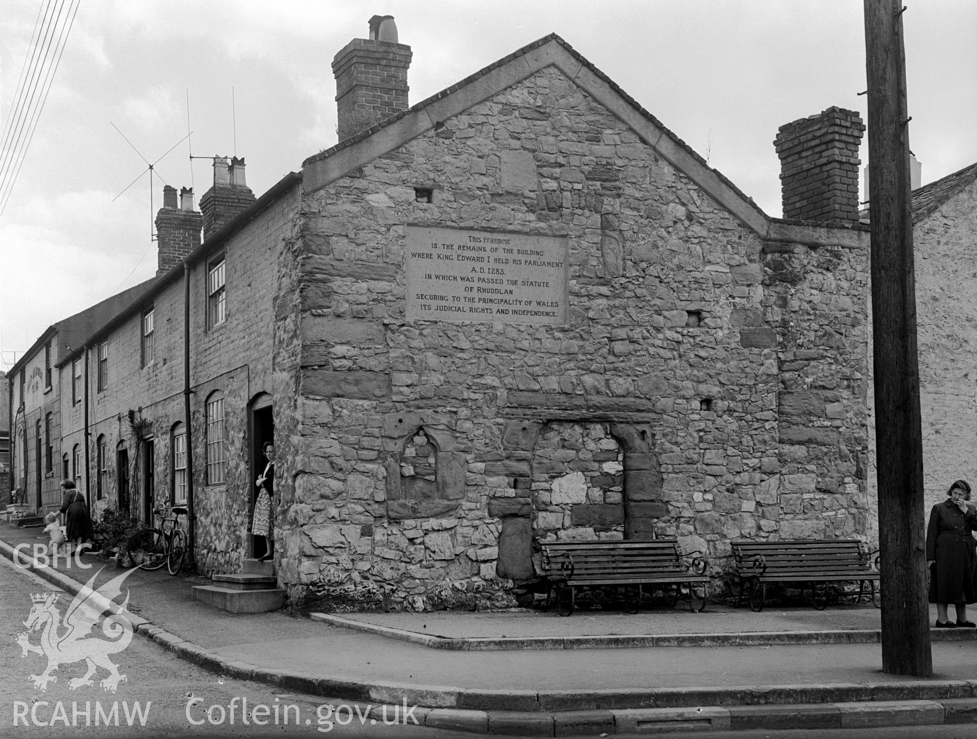 Black and white photographic survey of Parliament House, Rhuddlan, produced by George Bernard Mason as part of the National Buildings Record