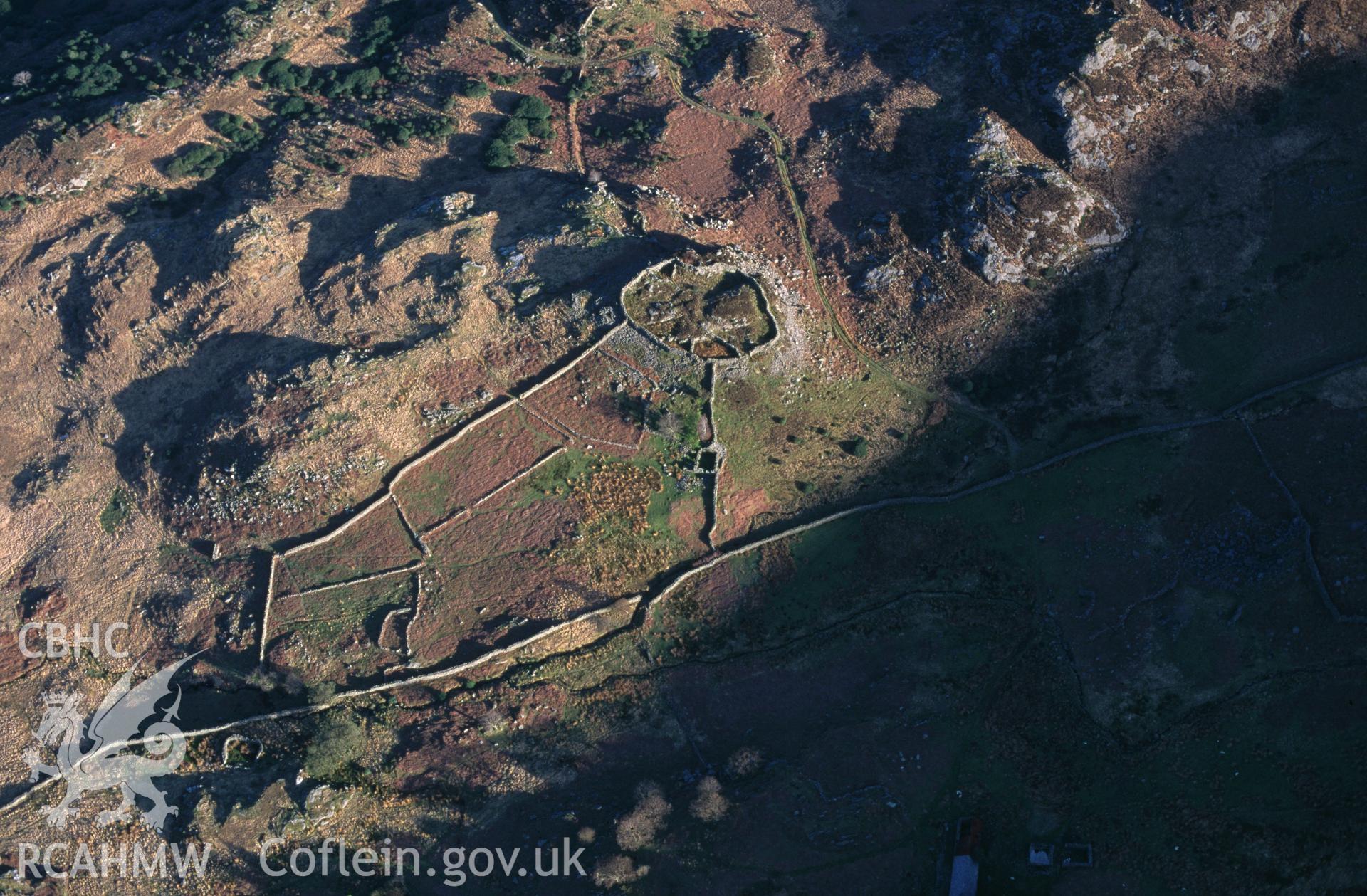 RCAHMW colour slide oblique aerial photograph of Pen-y-gaer Camp, Beddgelert, taken by C.R.Musson on the 06/05/1996
