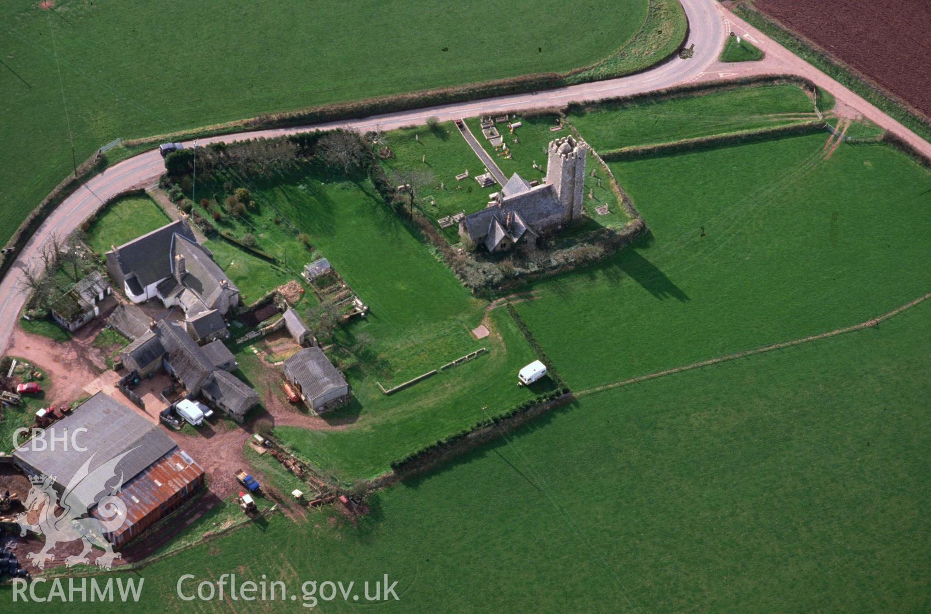 Slide of RCAHMW colour oblique aerial photograph of St Petrox, taken by C.R. Musson, 28/2/1993.