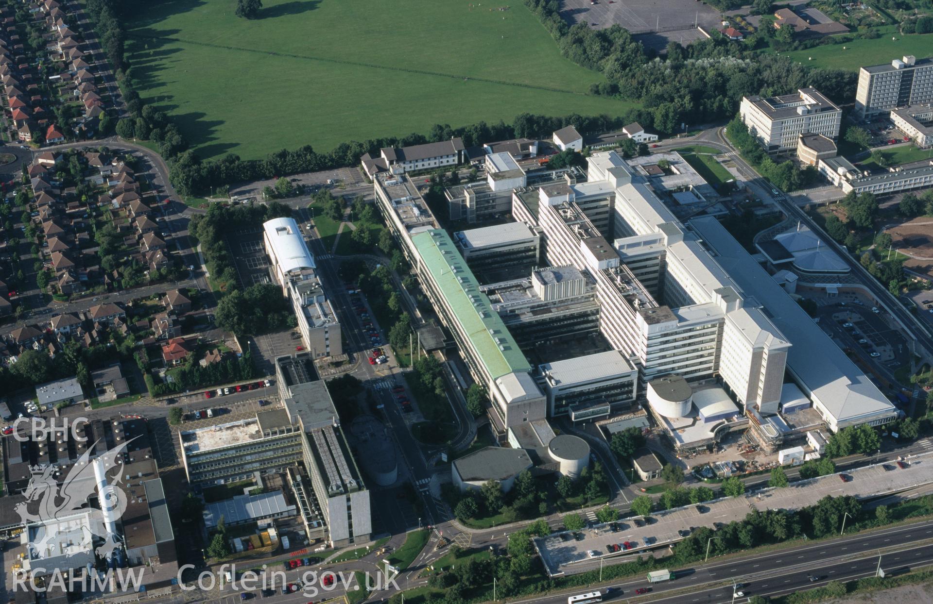 Slide of RCAHMW colour oblique aerial photograph of Heath Hospital, taken by T.G. Driver, 5/8/1998.