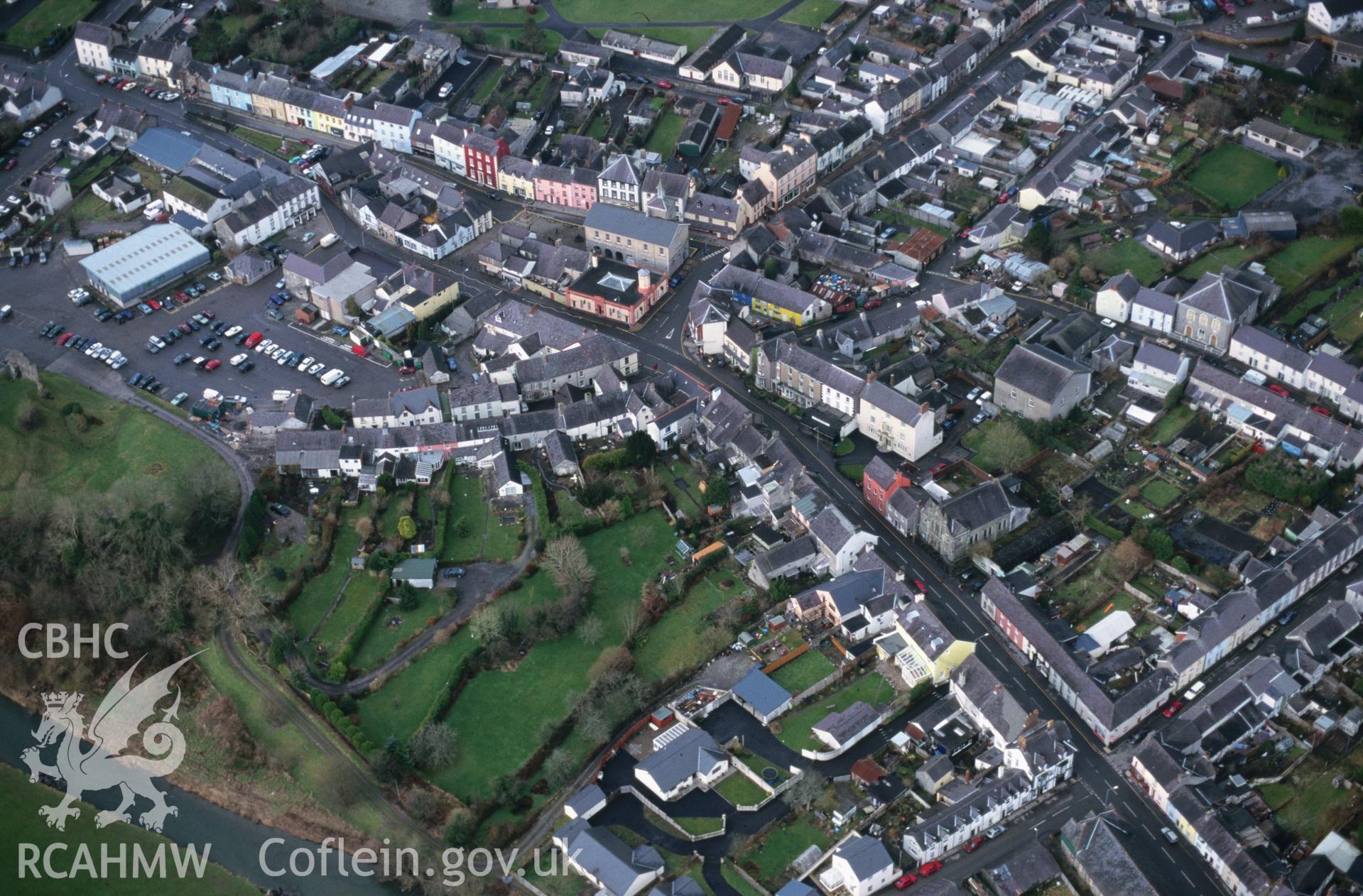 Slide of RCAHMW colour oblique aerial photograph of Llandovery, taken by T.G. Driver, 29/1/2001.