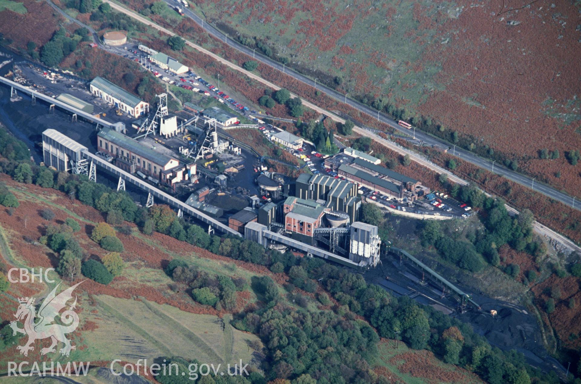 Slide of RCAHMW colour oblique aerial photograph of Taff Merthyr Colliery, Bedlinog, taken by C.R. Musson, 19/10/1992.