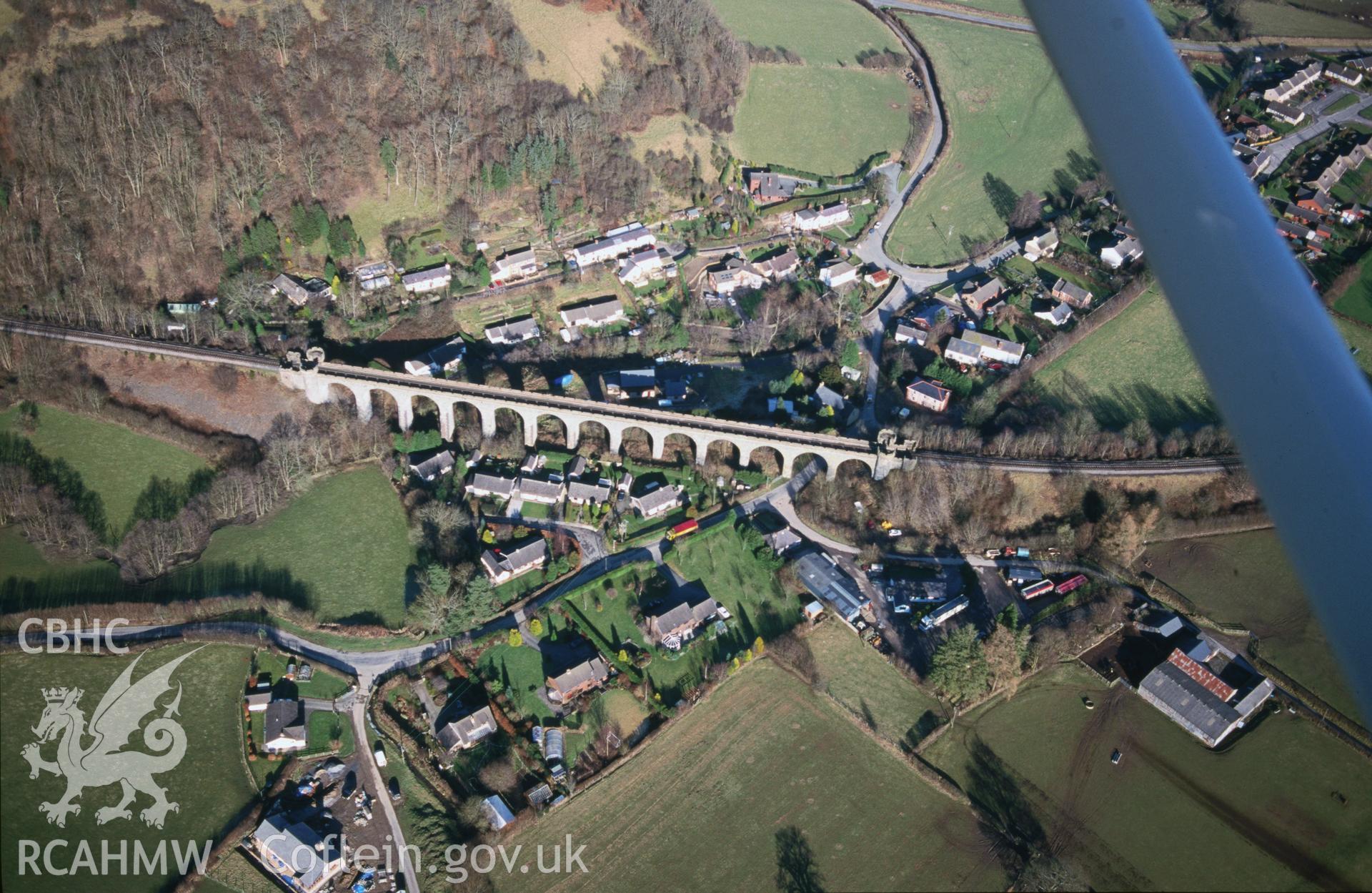 Slide of RCAHMW colour oblique aerial photograph of Knucklas; Cnwclas, taken by T.G. Driver, 9/2/2001.