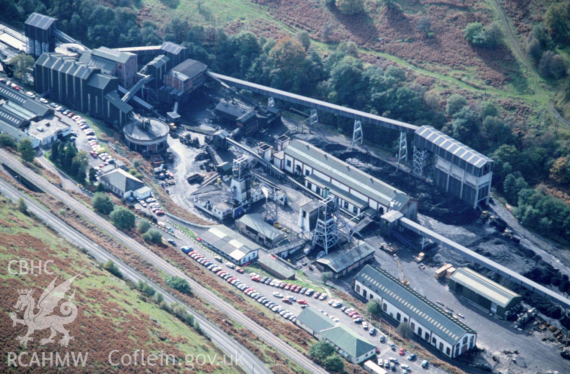 Slide of RCAHMW colour oblique aerial photograph of Taff Merthyr Colliery, Bedlinog, taken by C.R. Musson, 19/10/1992.