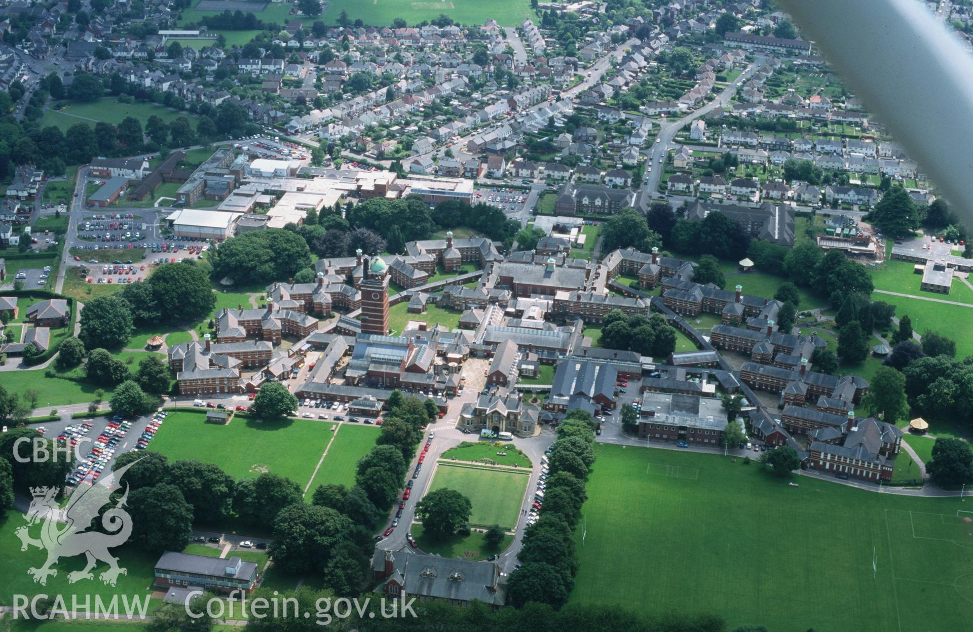 Slide of RCAHMW colour oblique aerial photograph of Whitchurch Hospital, Cardiff; Cardiff Lunatic Asylum, taken by T.G. Driver, 25/7/2001.