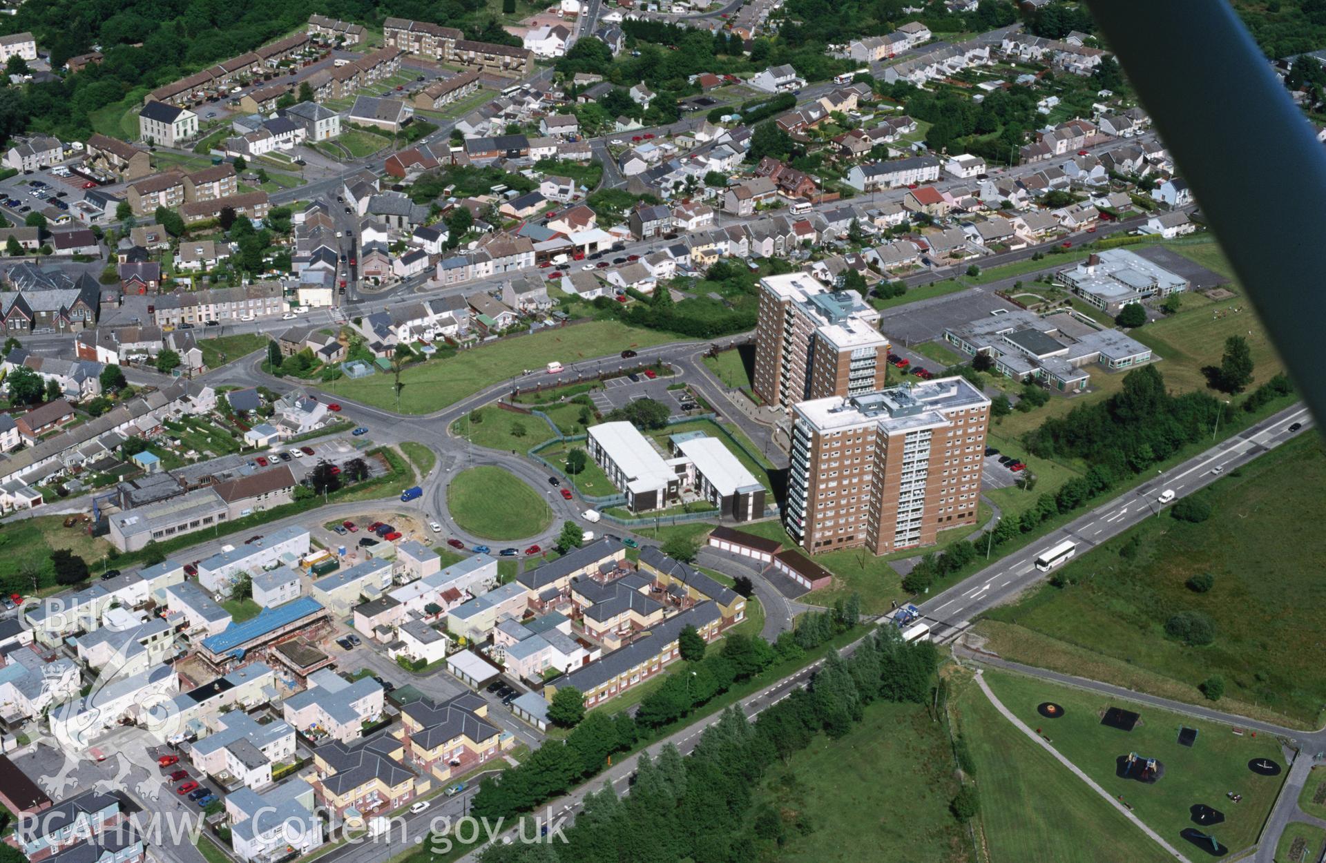 Slide of RCAHMW colour oblique aerial photograph of Hirwaun, taken by T.G. Driver, 21/6/2001.