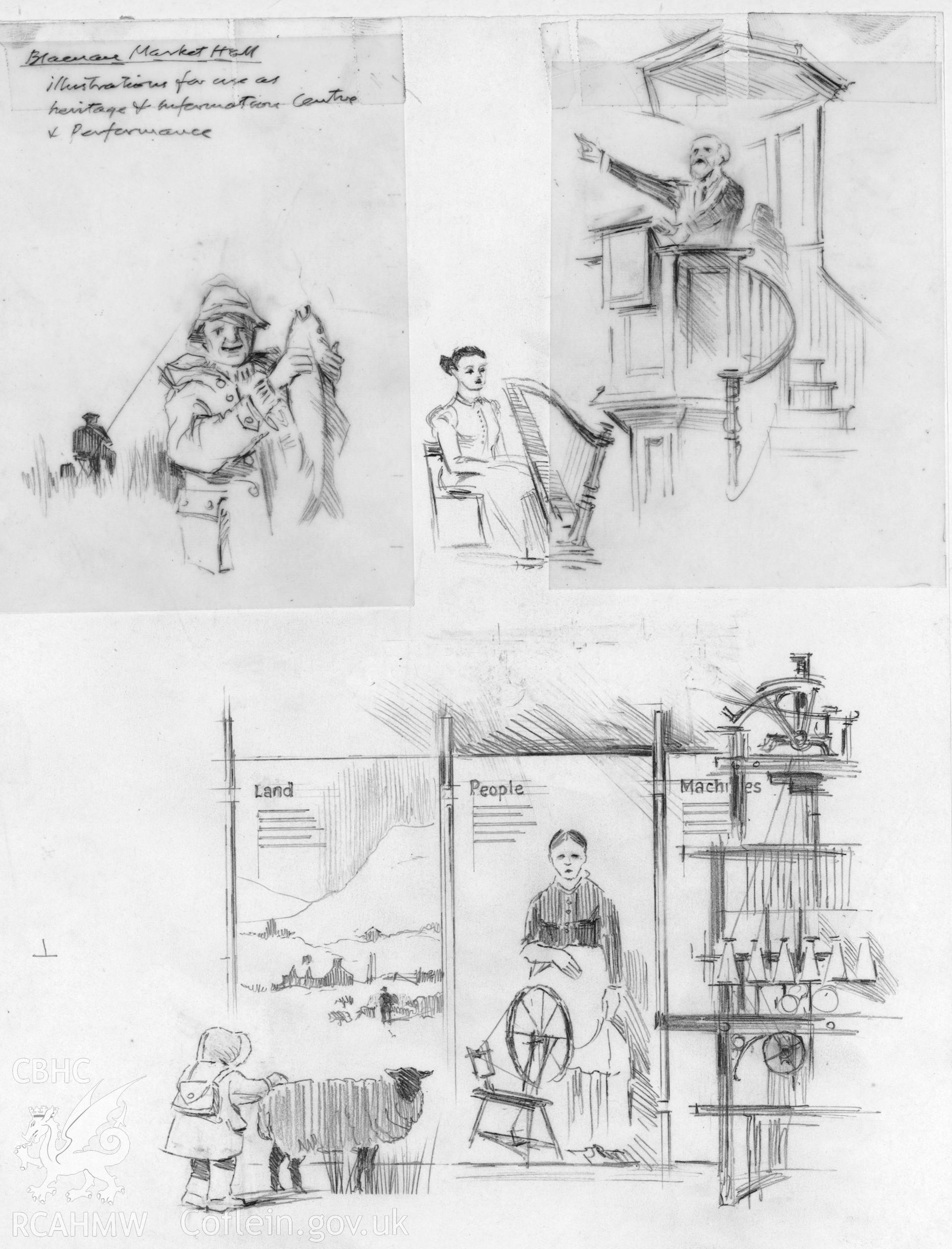 Market Hall and Square, Blaenau: 'illustrations for use as Heritage and Information Centre, and Performance'.