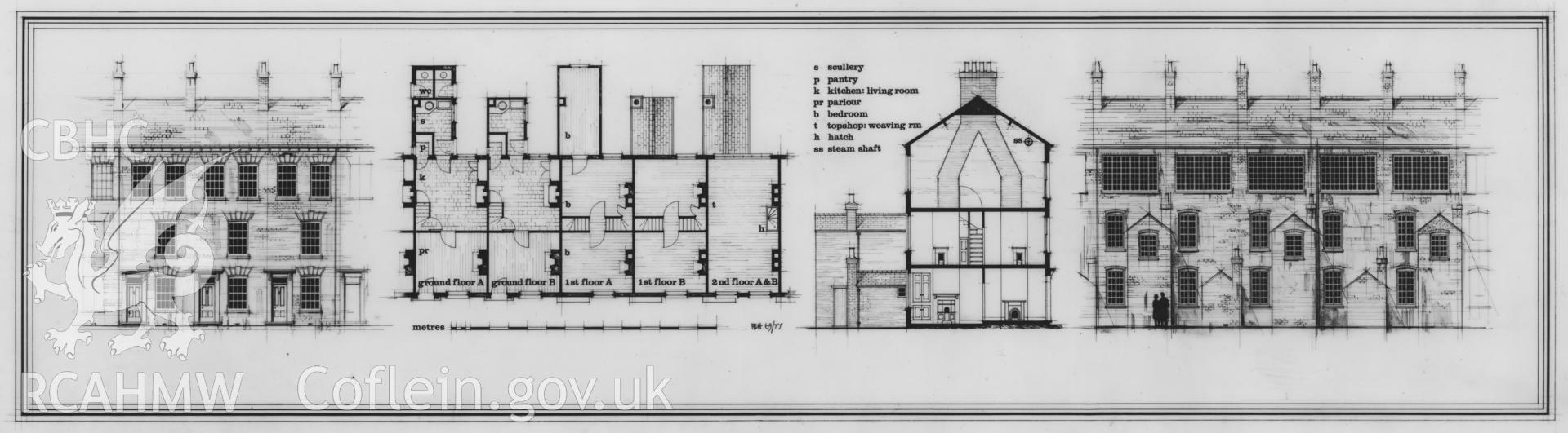 Eli Green's Cottage Factory, Coventry: gelatine print from (pencil, ink and letraset) original tracing.