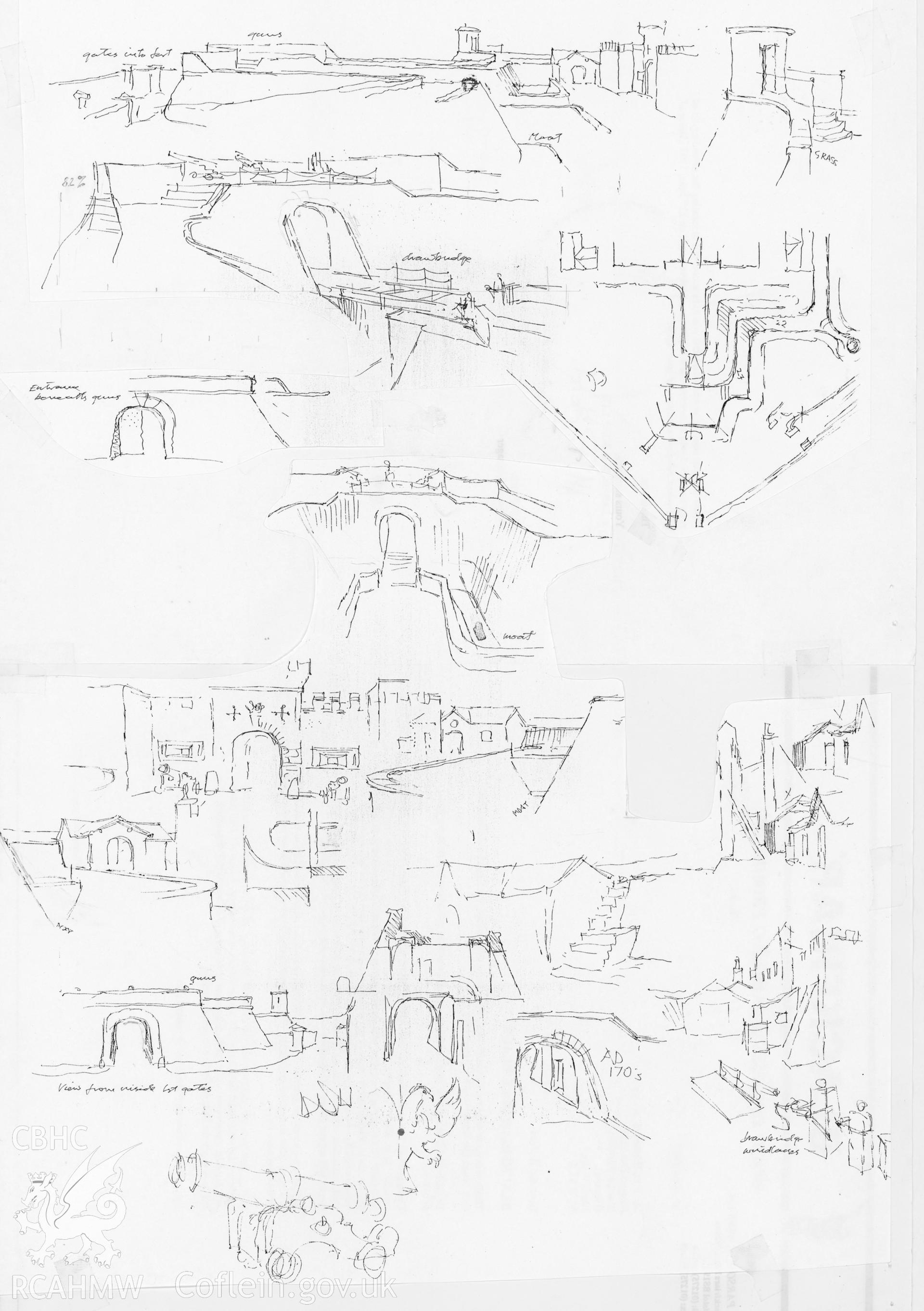 Fort Belan: (ink) composite, detail preliminary sketch drawing.