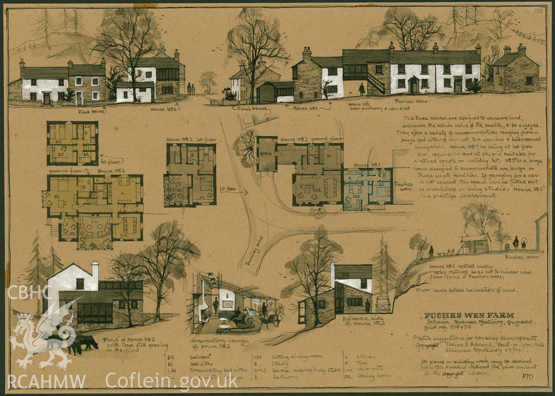 Fuches Wen: (ink and watercolour) design drawing/s for additional houses.