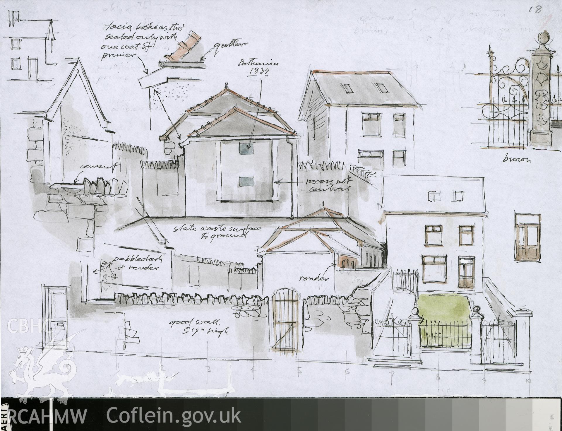 Bethania Chapel: (pencil, ink and watercolour) After Demolition drawing.