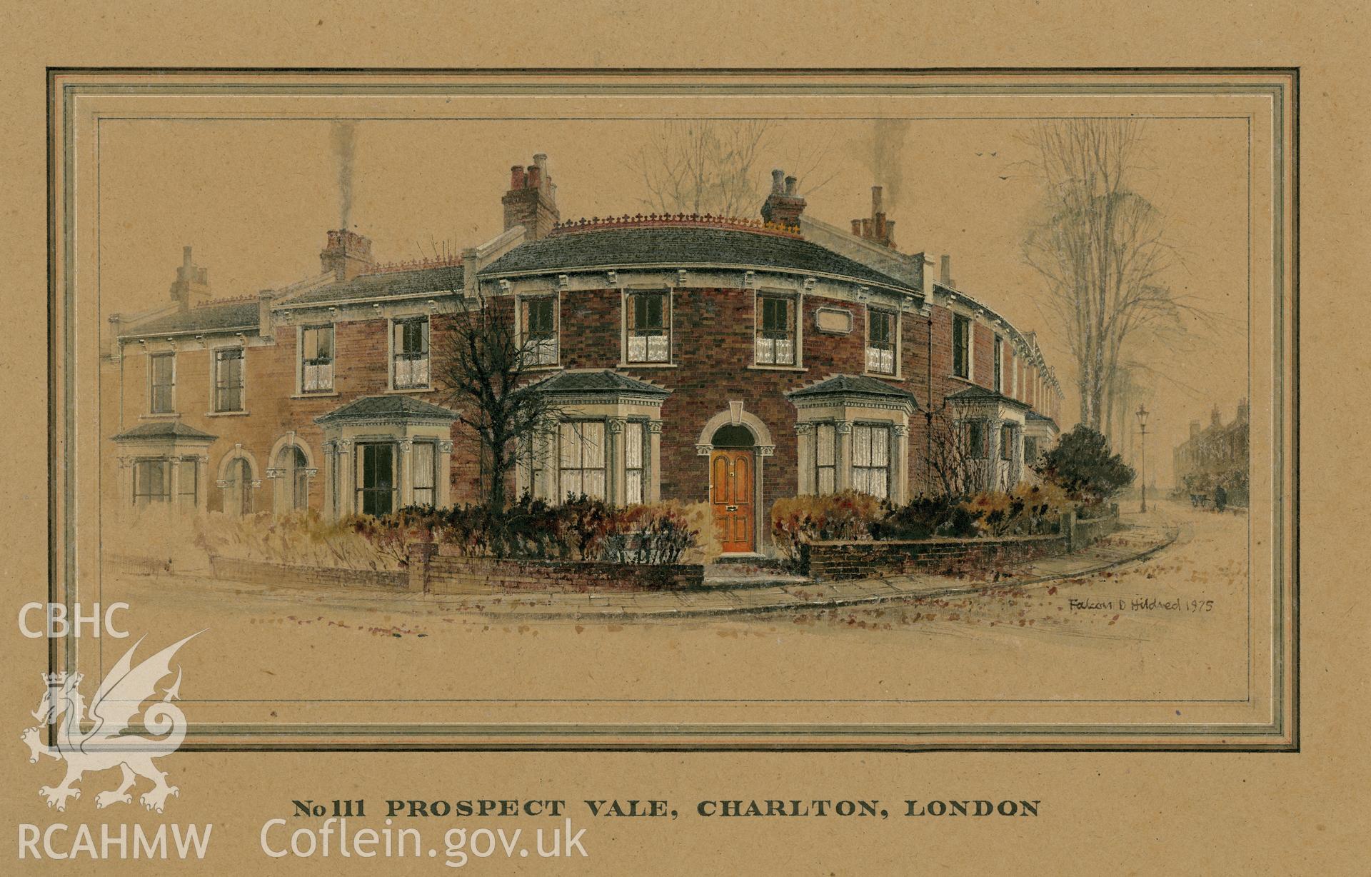 111 Prospect Vale, London - Front: (ink, candlewax and watercolour) drawing.