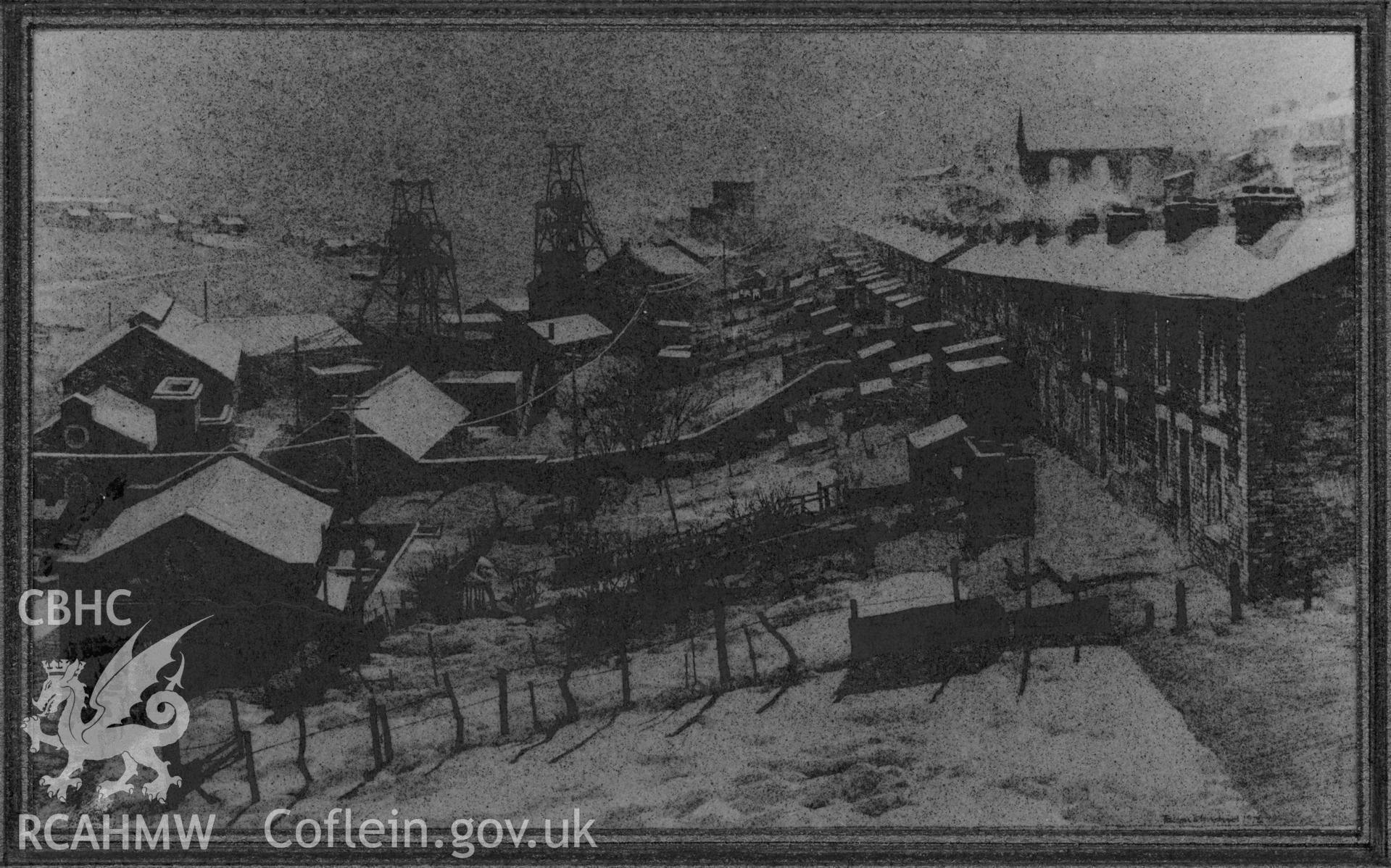 Cwmtillery: sepia drawing.