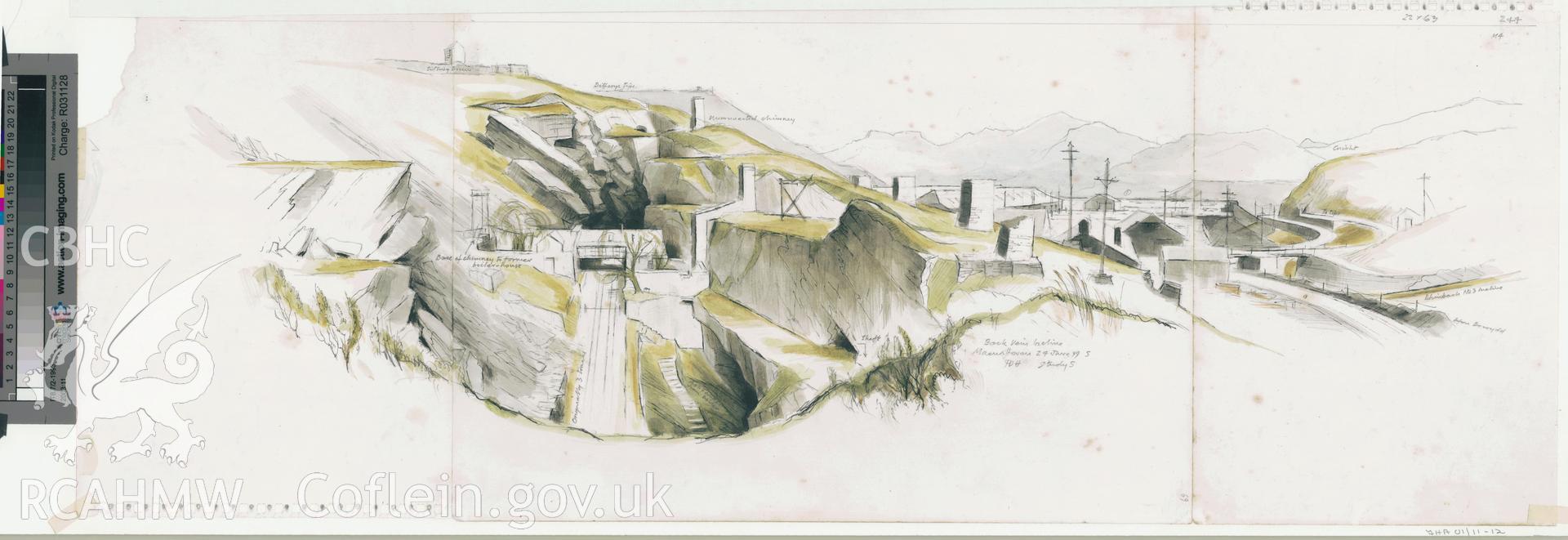 Maenofferen Quarry: second (pencil, ink and watercolour) site study.