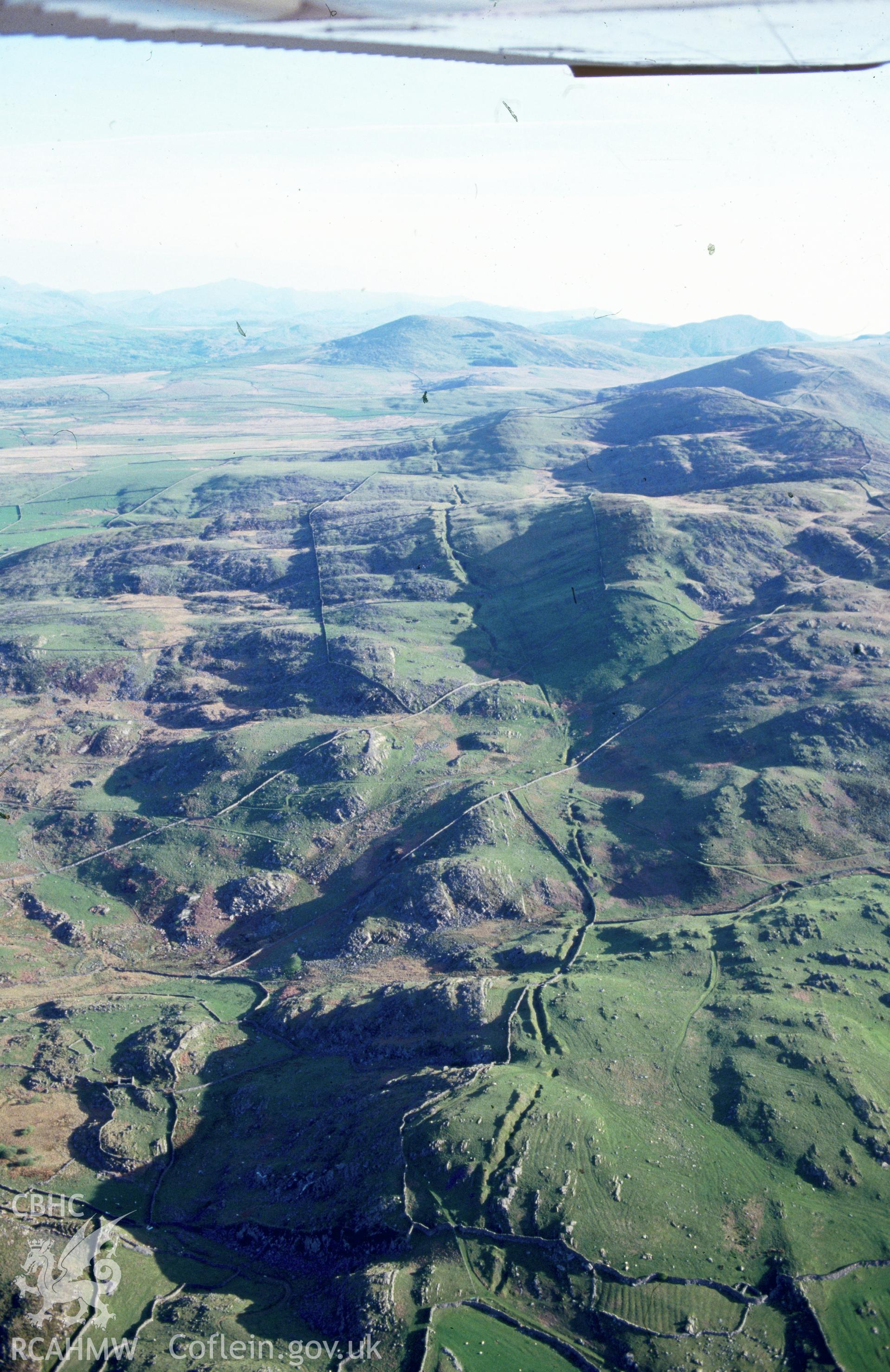 Slide of RCAHMW colour oblique aerial photograph of Hafotty Mines, taken by C.R. Musson, 4/5/1993.
