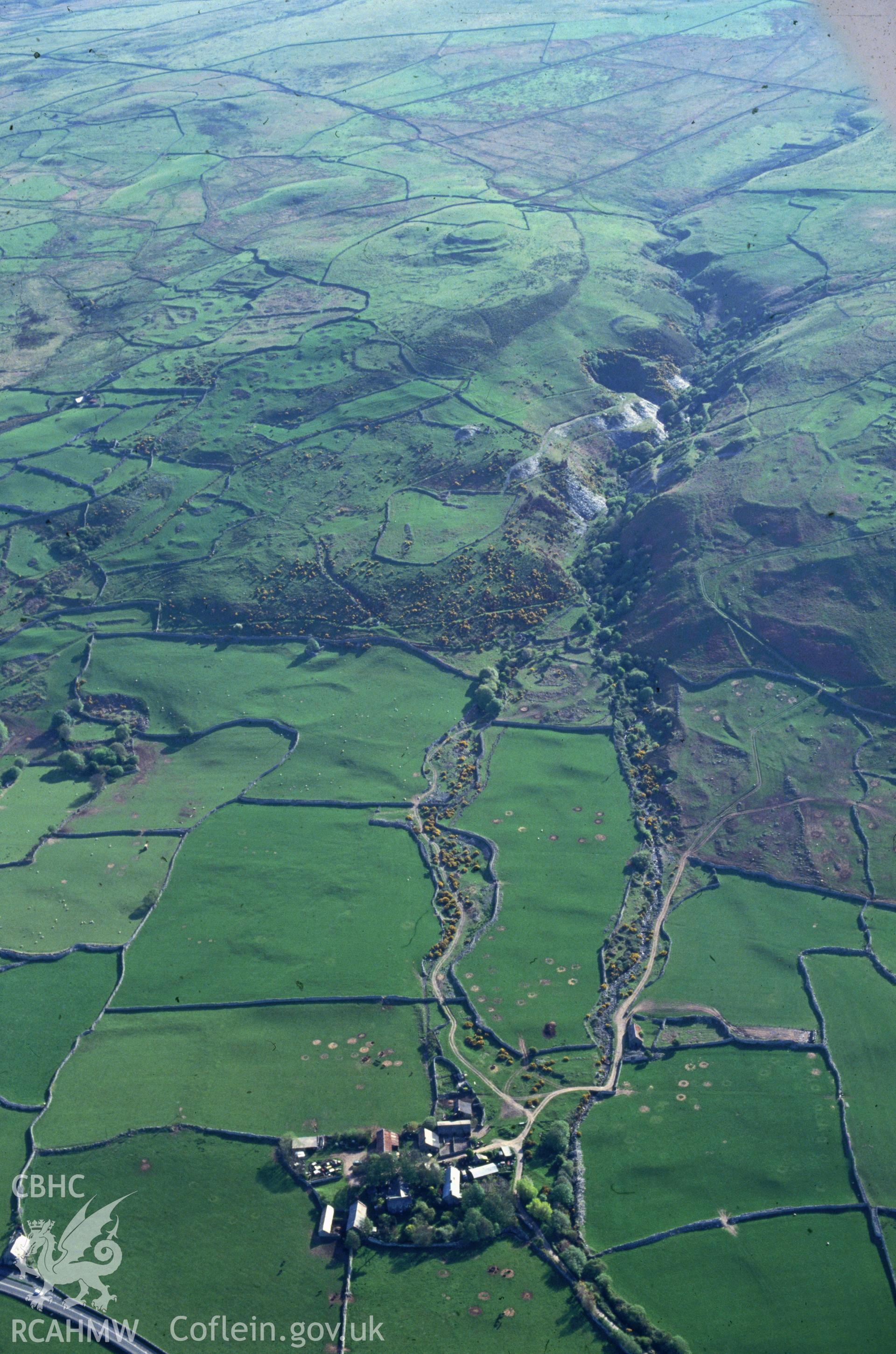Slide of RCAHMW colour oblique aerial photograph of Egryn Abbey E, taken by C.R. Musson, 4/5/1993.