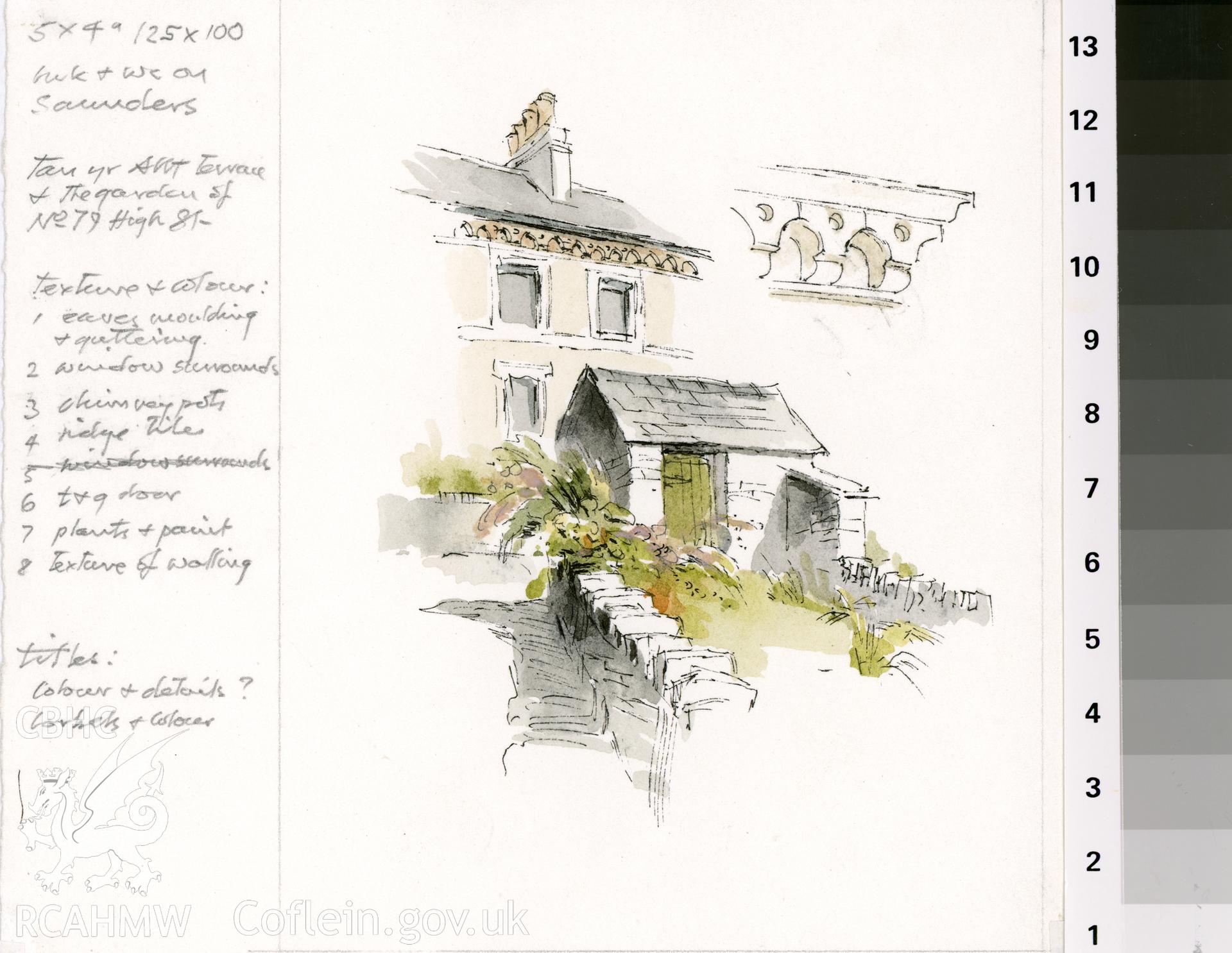 Corbels & Colour: (pencil, ink and watercolour) drawing.