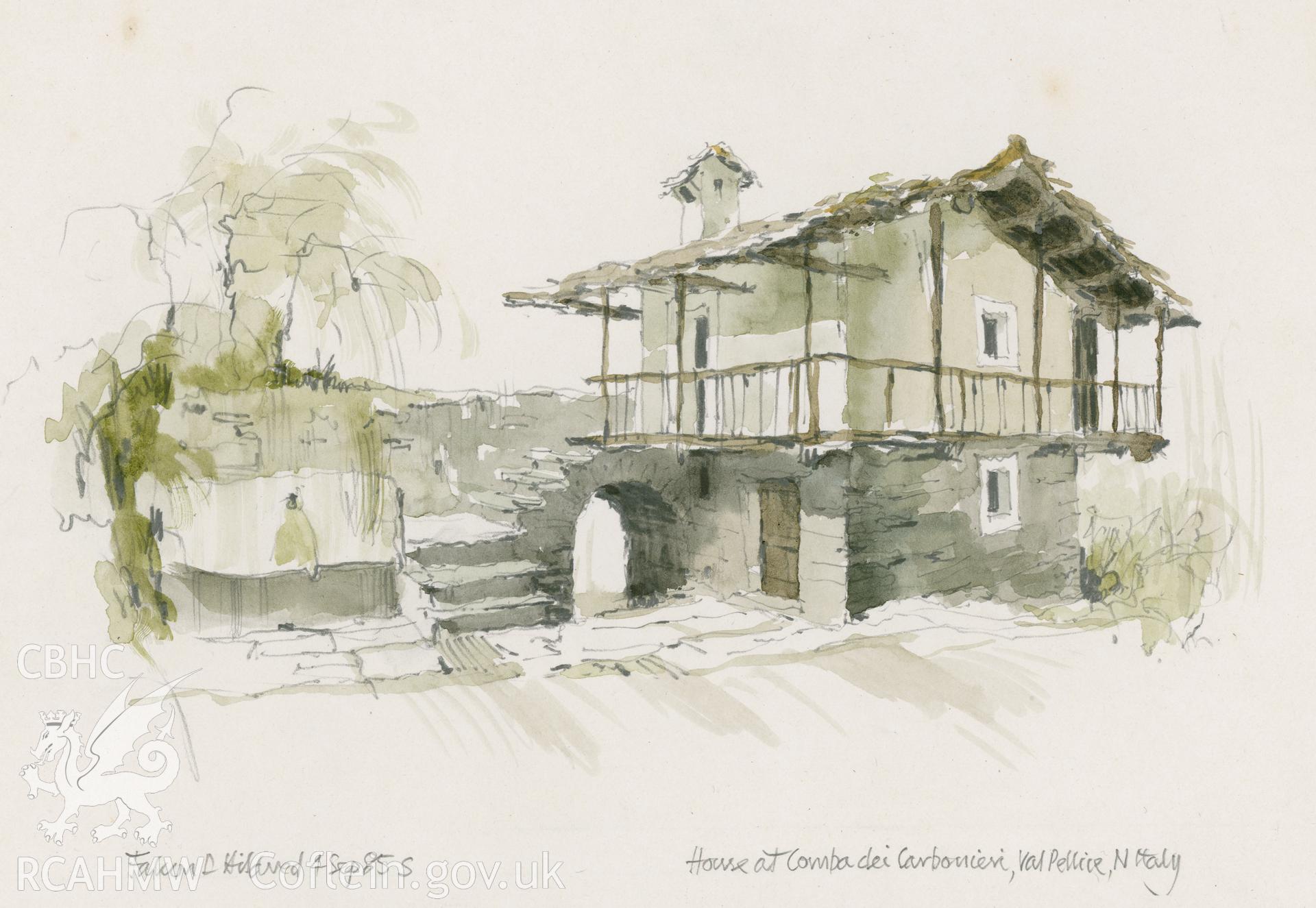 House at Cambria dei Carbonieri, Italy - View Towards Arch: (pencil and watercolour) drawing.