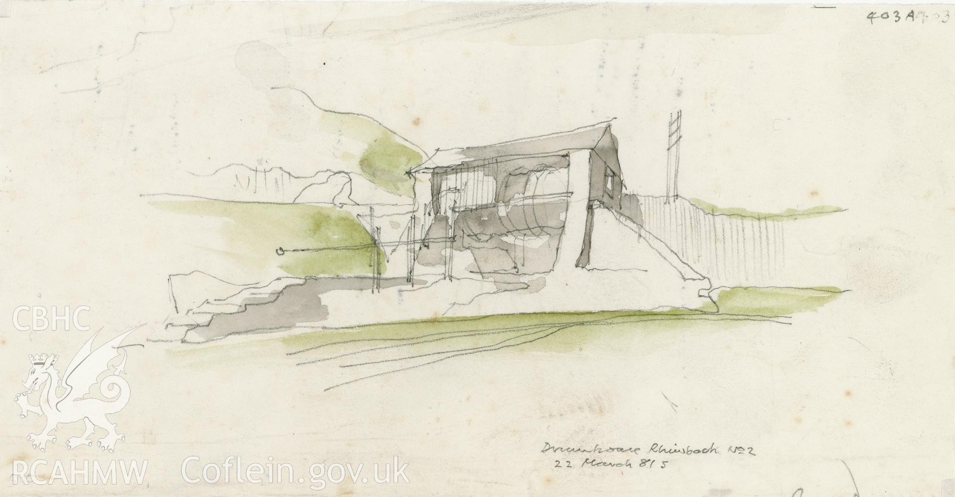 Rhiwbach Drumhouse: (pencil and watercolour) drawing.