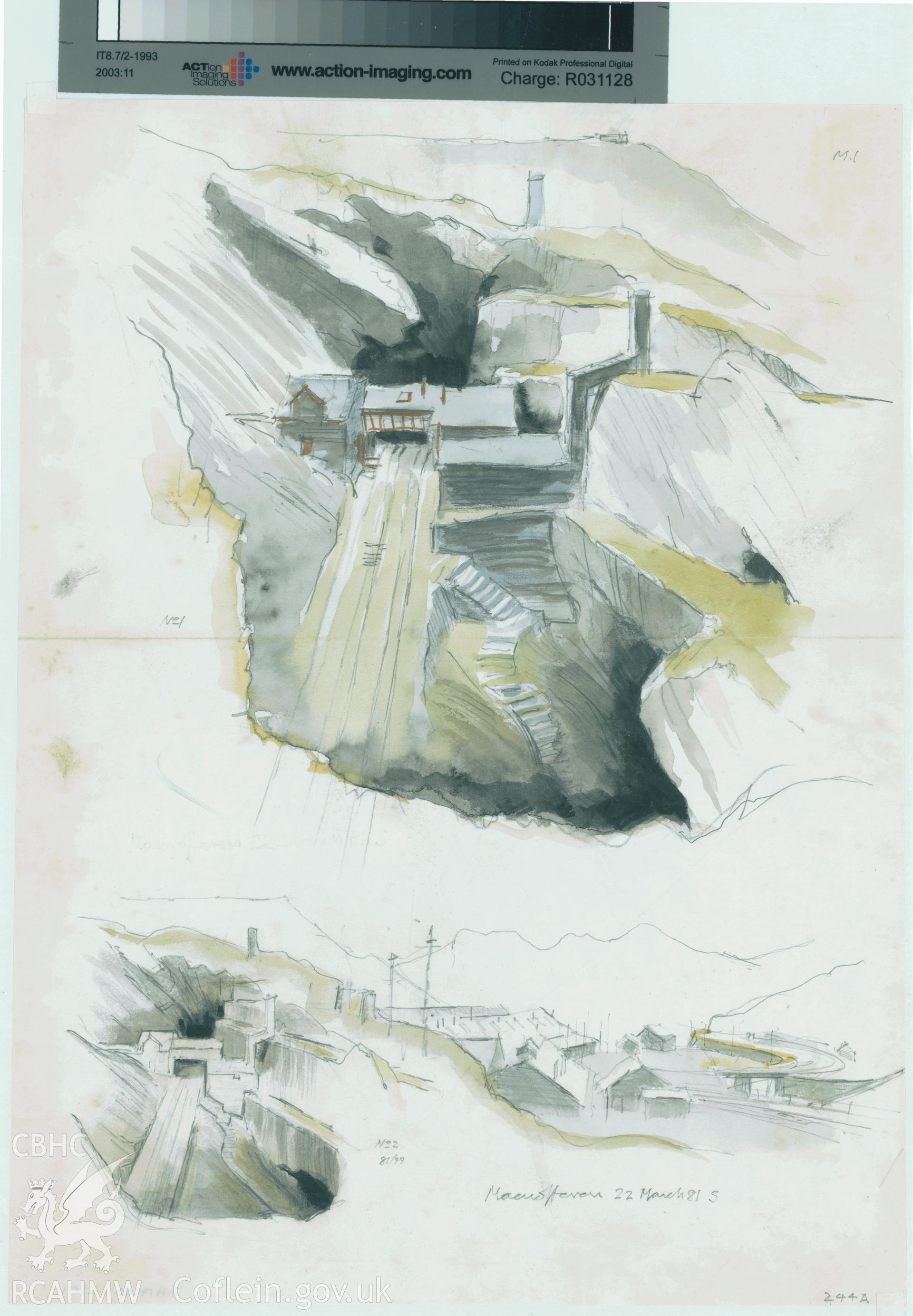 Maenofferen Quarry: first (pencil and watercolour) site study.