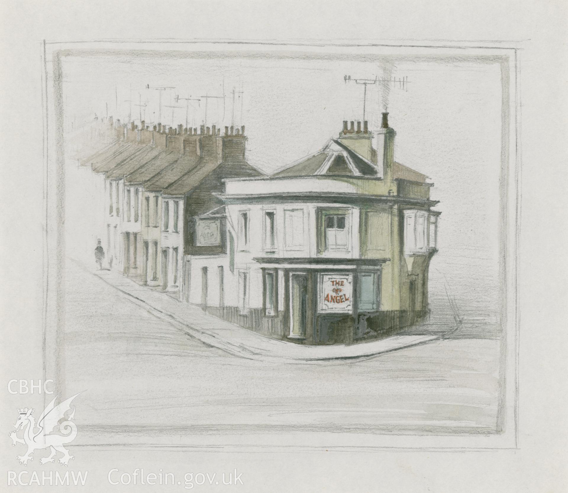 Digital copy of The Angel, Newport: (pencil and watercolour) drawing.