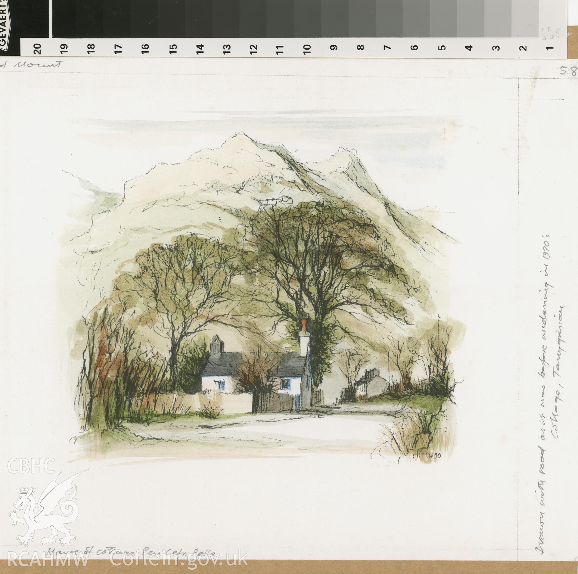 Cottage on A496: (watercolour) line copy.