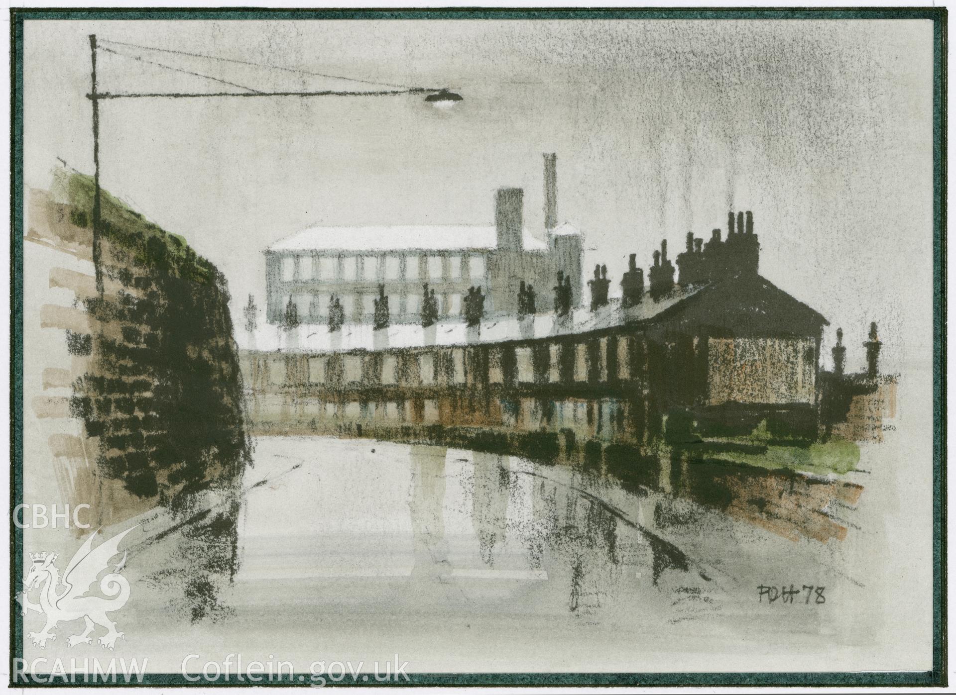 Mill Town, Lydgate, Lancashire: watercolour drawing.