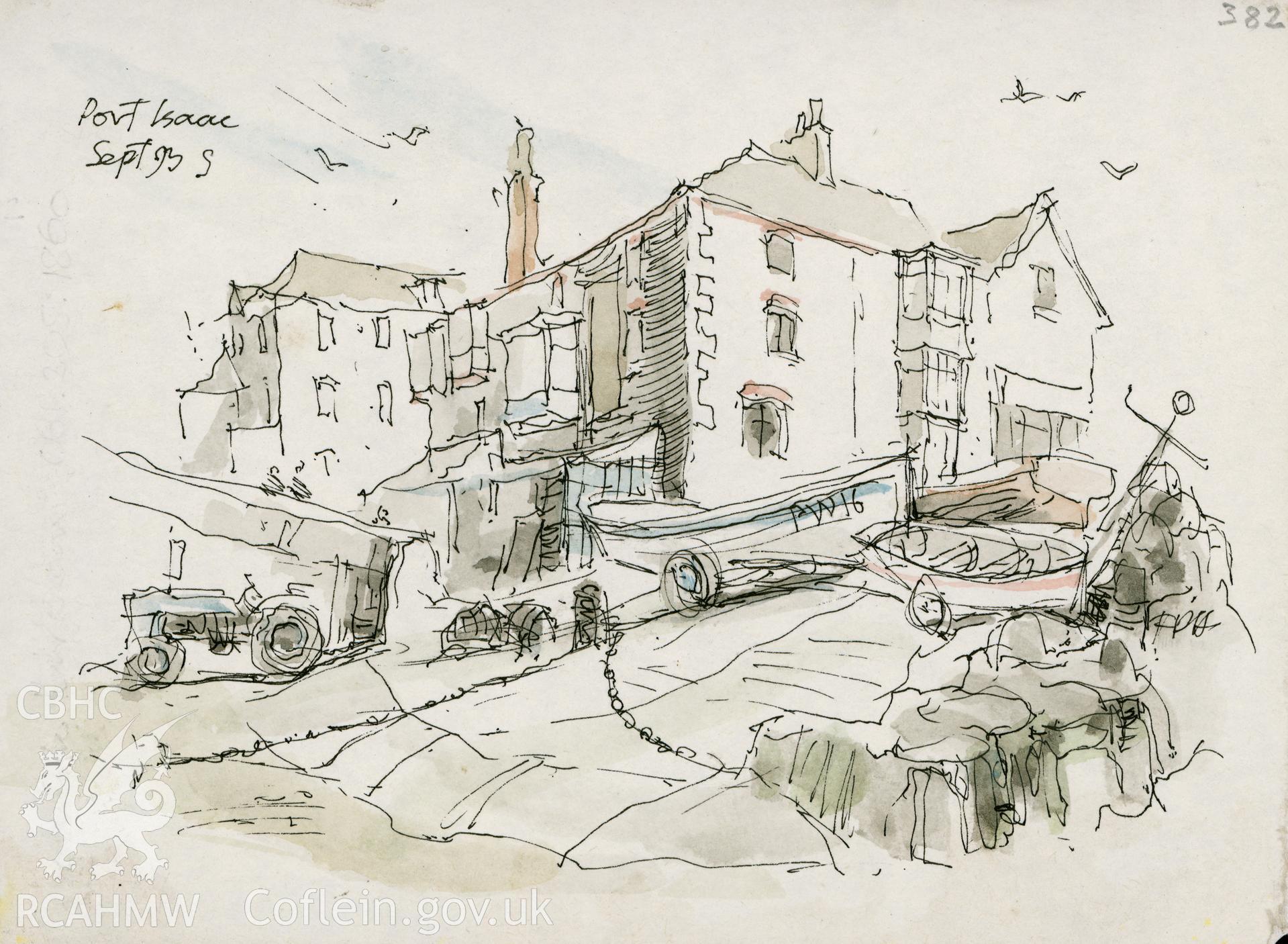 Port Isaac, Cornwall: (ink and watercolour) original drawing, and print.