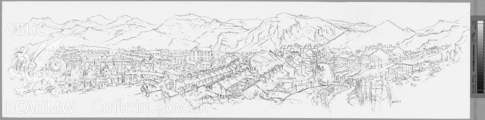 Blaenau from Summer Hilll: finished (line copy) drawing.